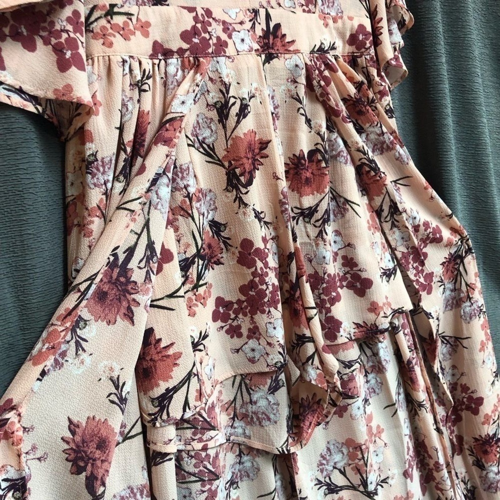 Rue 21 extra large long dress over a romper, peach background with coral,