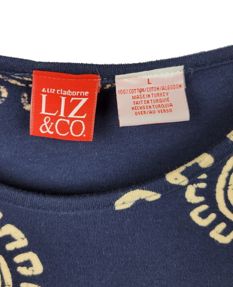 NWT Liz & Co Liz Claiborne Navy primitive print Women’s Navy Maxi Dress Sz L