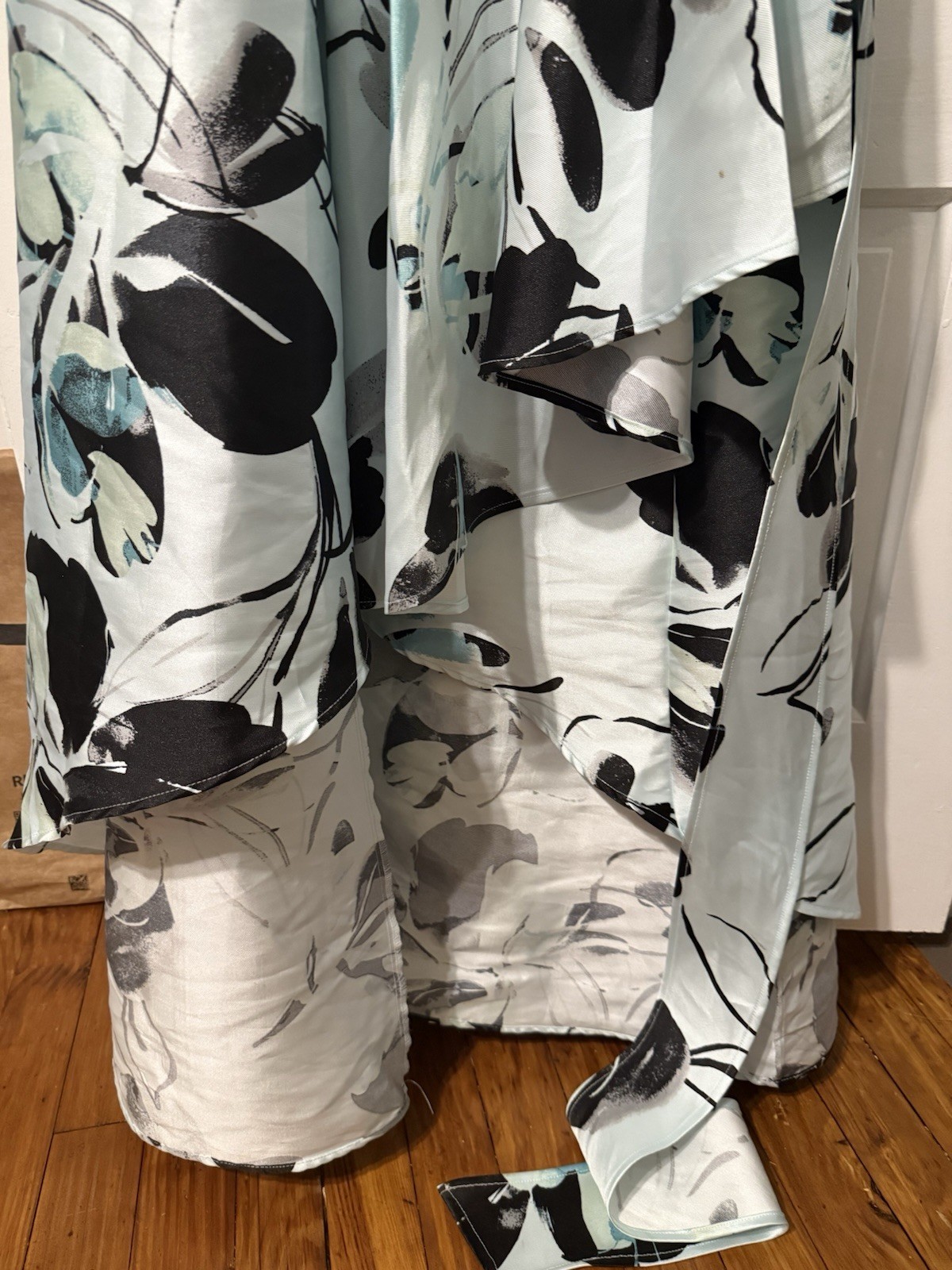 Shelby Nites floral aqua formal silk gown w/knit black top Size 16 NWT bow