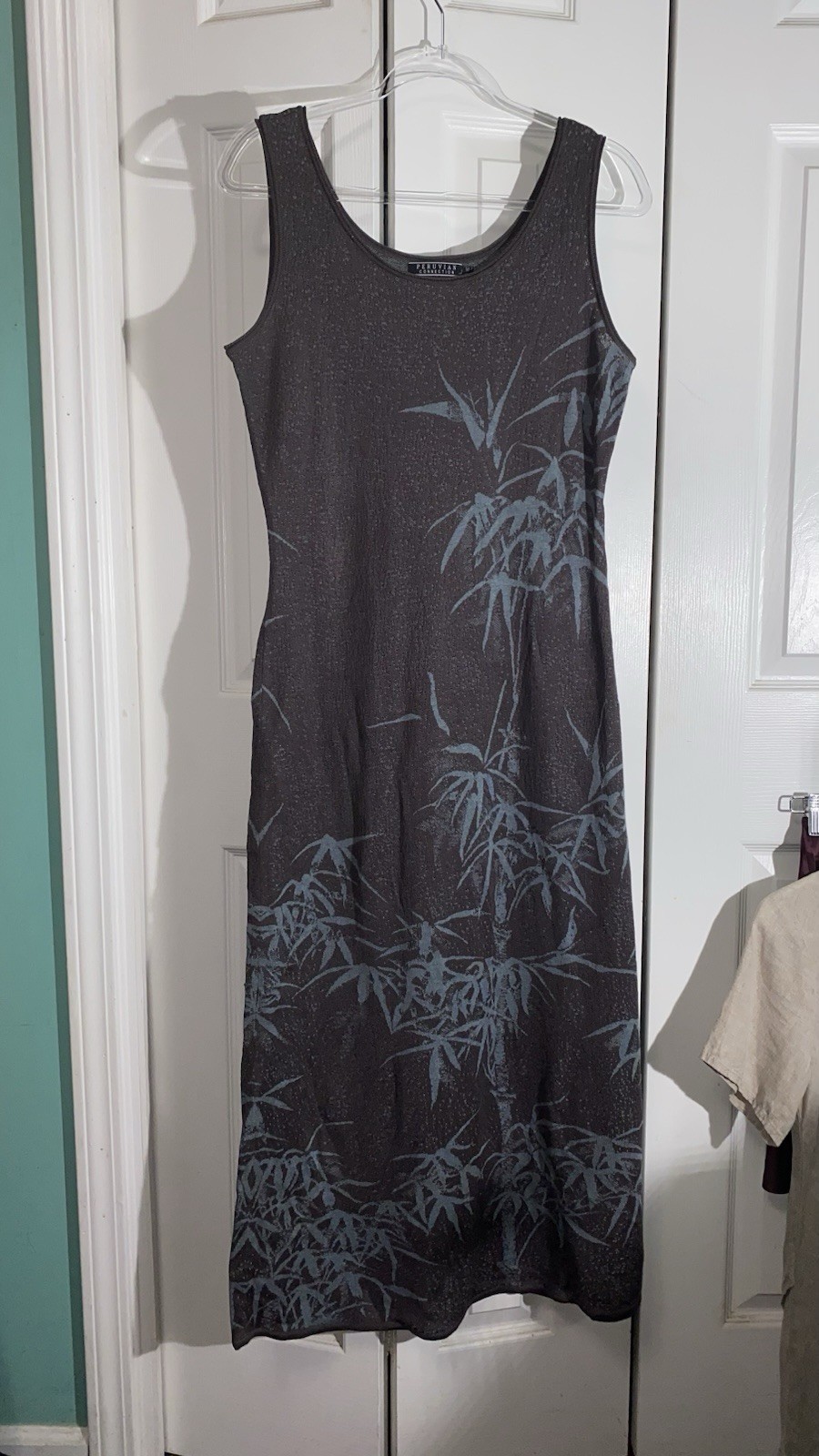 Peruvian Connection 100% Pima Cotton Knit Midi Dress M Bamboo Garden Print AA22