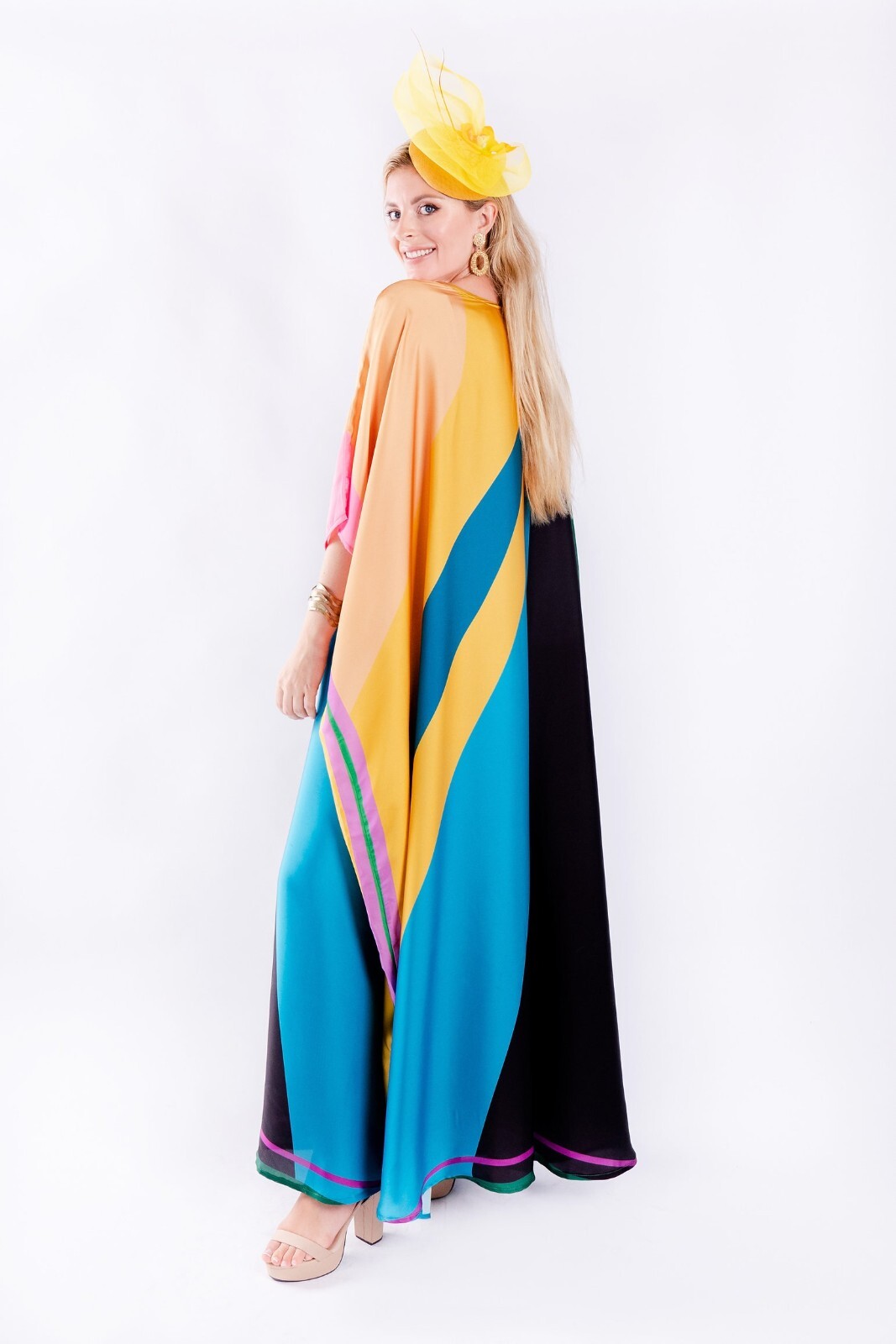 Multi Printed Kaftan, Soft Satin Silk Caftan, Party Wear, Long Kaftan J5850