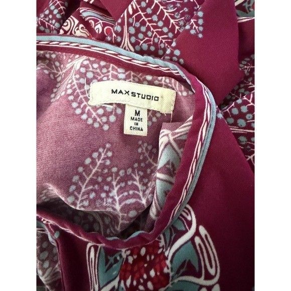 Max Studio Burgundy Printed Sleeveless Tank Dress w/Keyhole Detail Size M EUC
