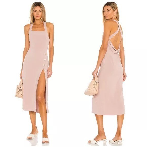 Revolve Tularosa Ashley Square Neck Button Slit Midi Dress Mauve $188, Sz XS NWT