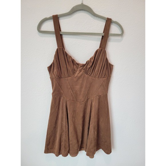 Trixxi Rustic Brown Corset style mini dress faux suede Womens M