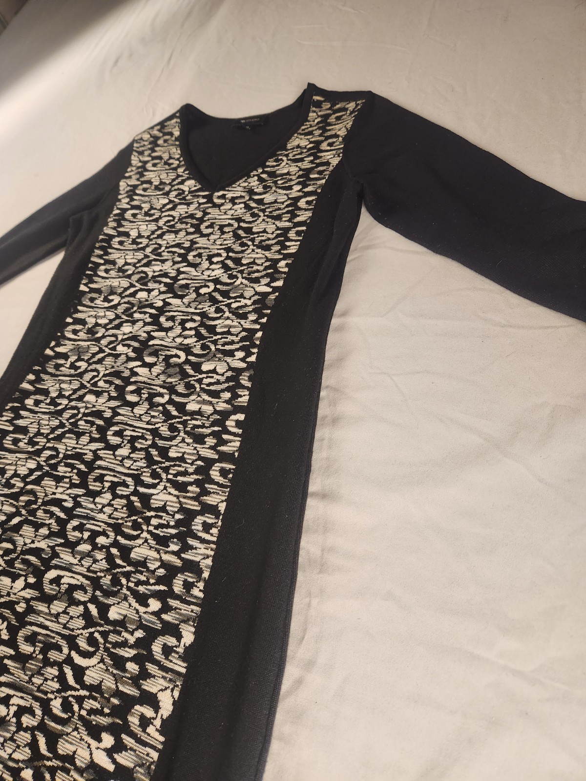 AB Studio Black & Beige Patterned Sweater Dress Women’s Size M