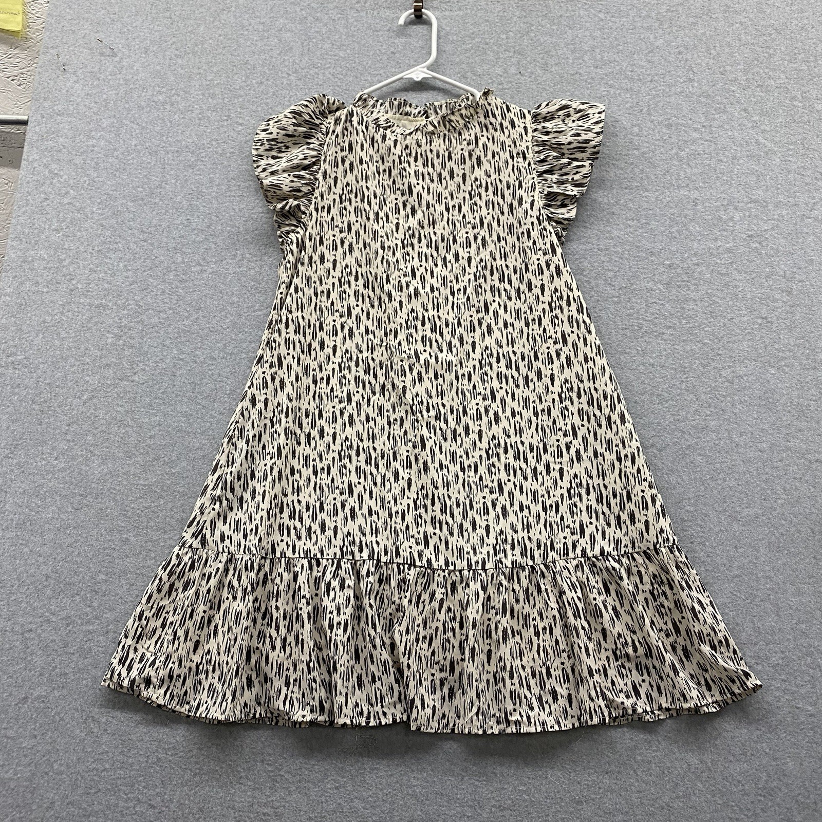 Pinch Abstract Animal Print Ruffle Sleeve Tiered Swing Dress Women’s Small Boho