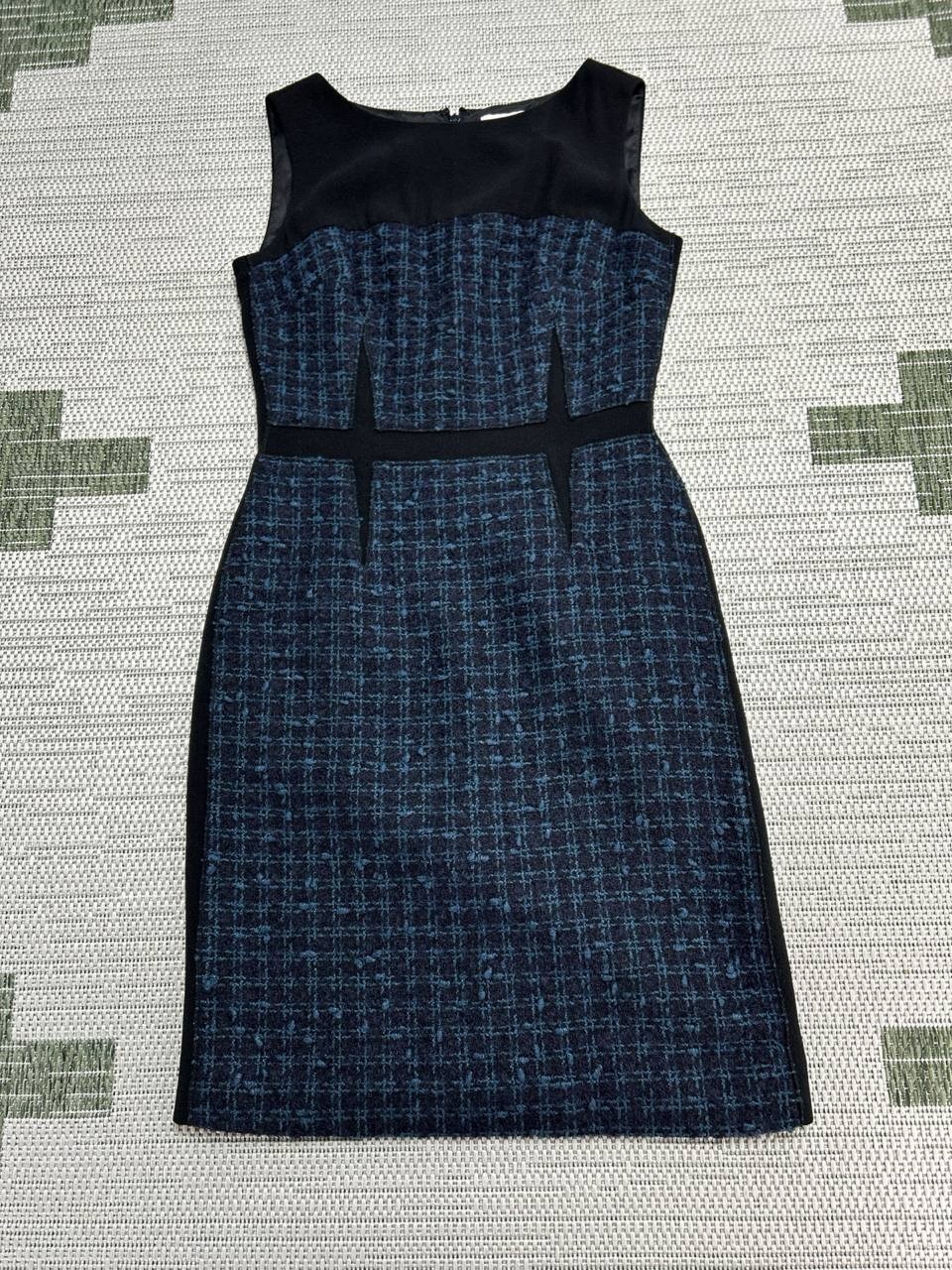 Tory Burch Sloane Pencil Dress Women 2 Blue Wool Plaid Tweed Sleeveless Back Zip