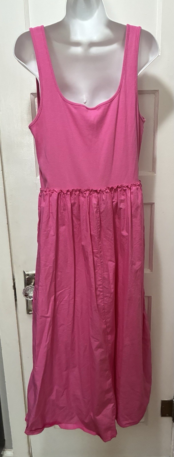 A NEW DAY Barbie Core Hot Pink Cotton Tank Shirt Nap Dress Sundress MIDI XL