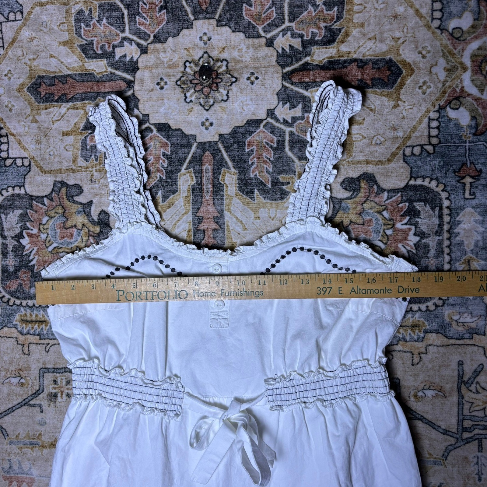 Anthropologie Aryeh White Cotton Embroidered Fish Sundress Top Smocked Waist M/L