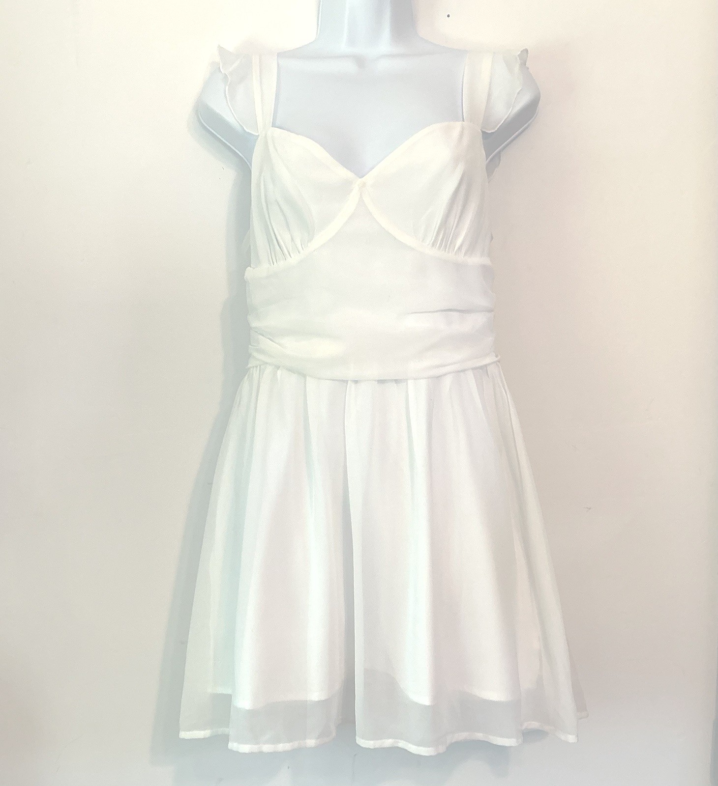 Princess Polly So Sweet White Mini Dress Chiffon Flutter Sleeve 8 Coquette Party