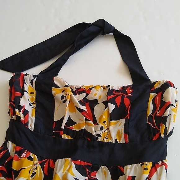 Moulinette Soeurs Anthropologie Silk Floral Halter Dress Black Yellow Lily 6