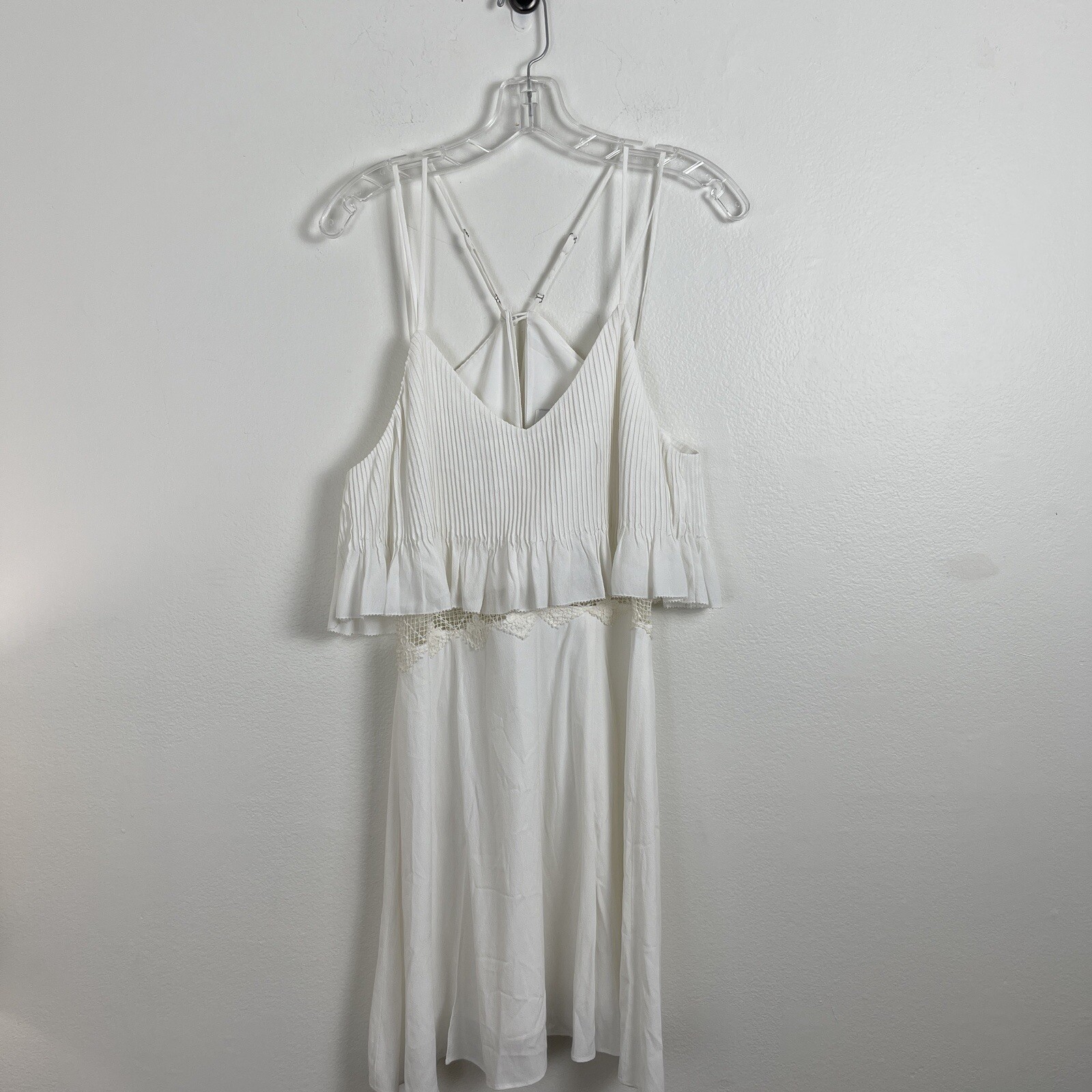 SAYLOR Dress Women’s 6 White Tiered Pintuck Sheer Crochet Waist Cut Out Sundress