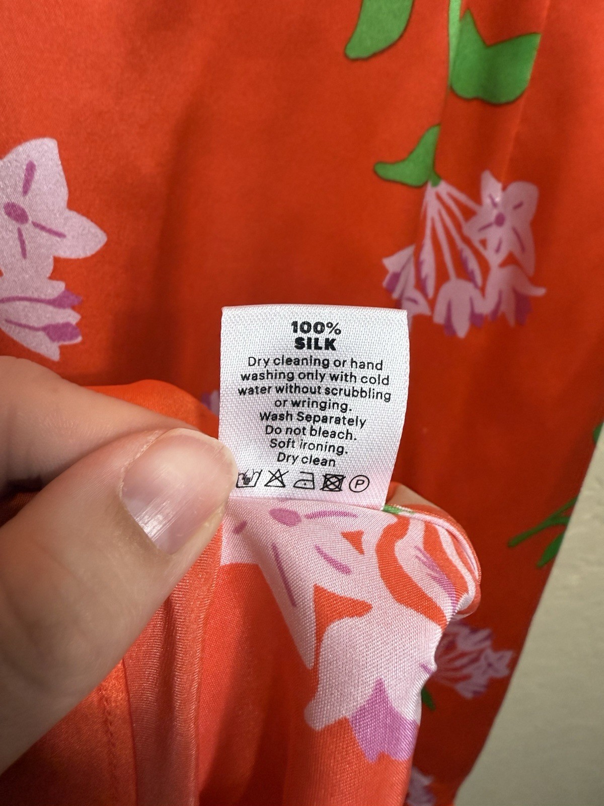 From Future Mini V Neck Flutter Sleeve Floral Print Dress Orange Silk US Size XS