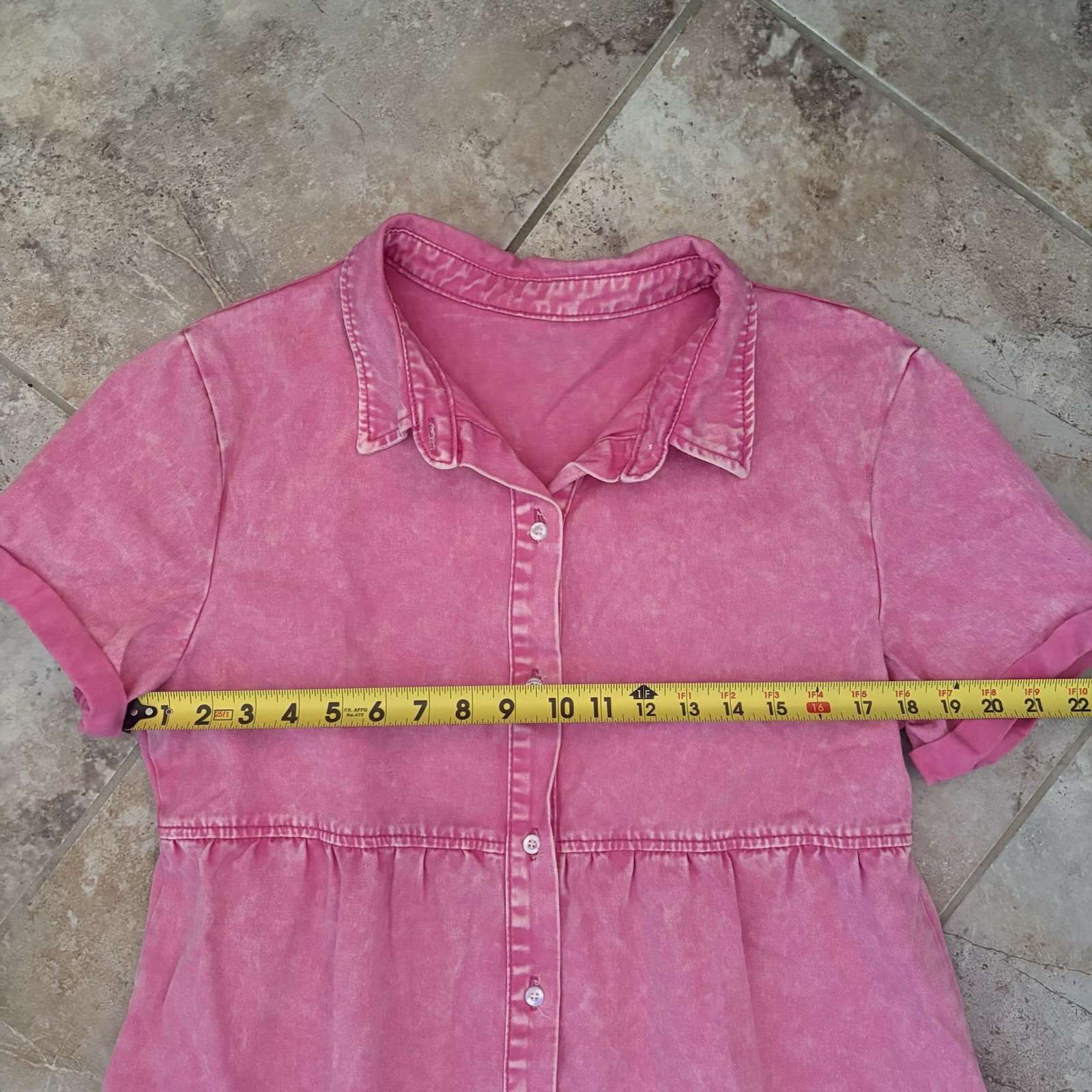 Button Up Pink Denim Tiered Dress Medium Babydoll Collared Distressed Barbie 90s