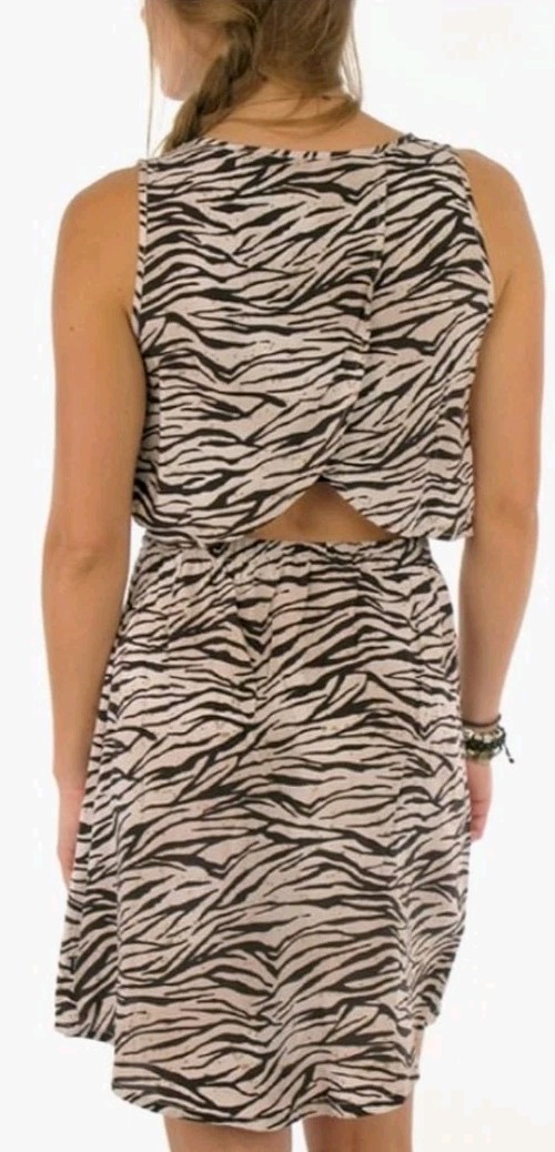 Vans Leigha Empire Dress Large Zebra Print Sleeveless Black Ivory Retired Rare