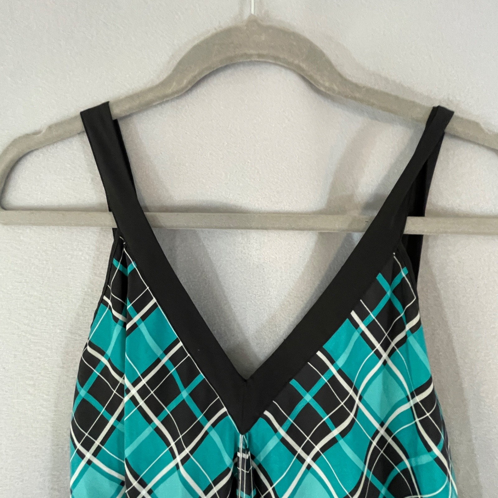 MICHAEL Michael Kors Teal Black Plaid Scarf Print Handkerchief Maxi Dress S/M