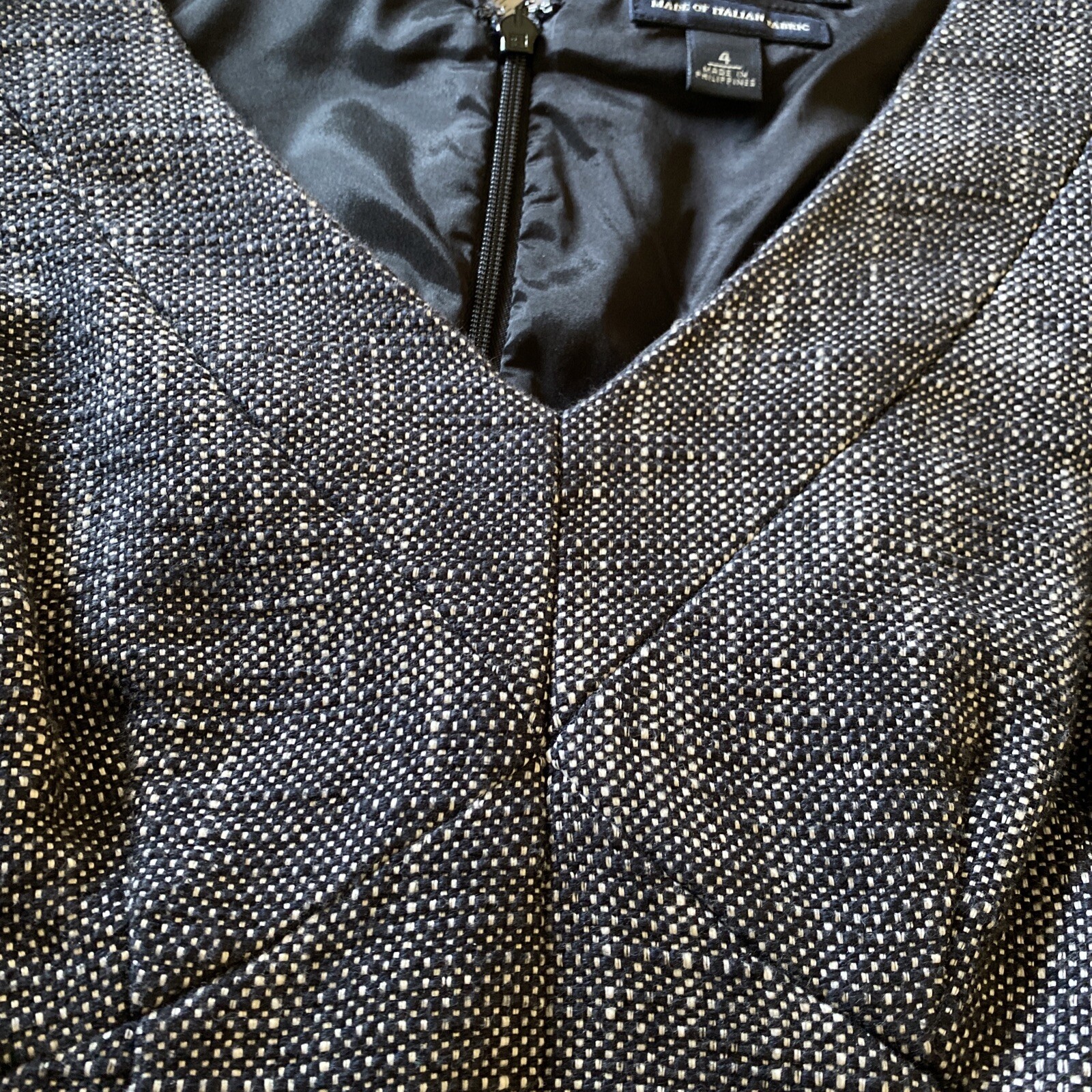 Italian Black Tweed Lined Dress Cap Sleeves Knee Length Office Siren Sz 4