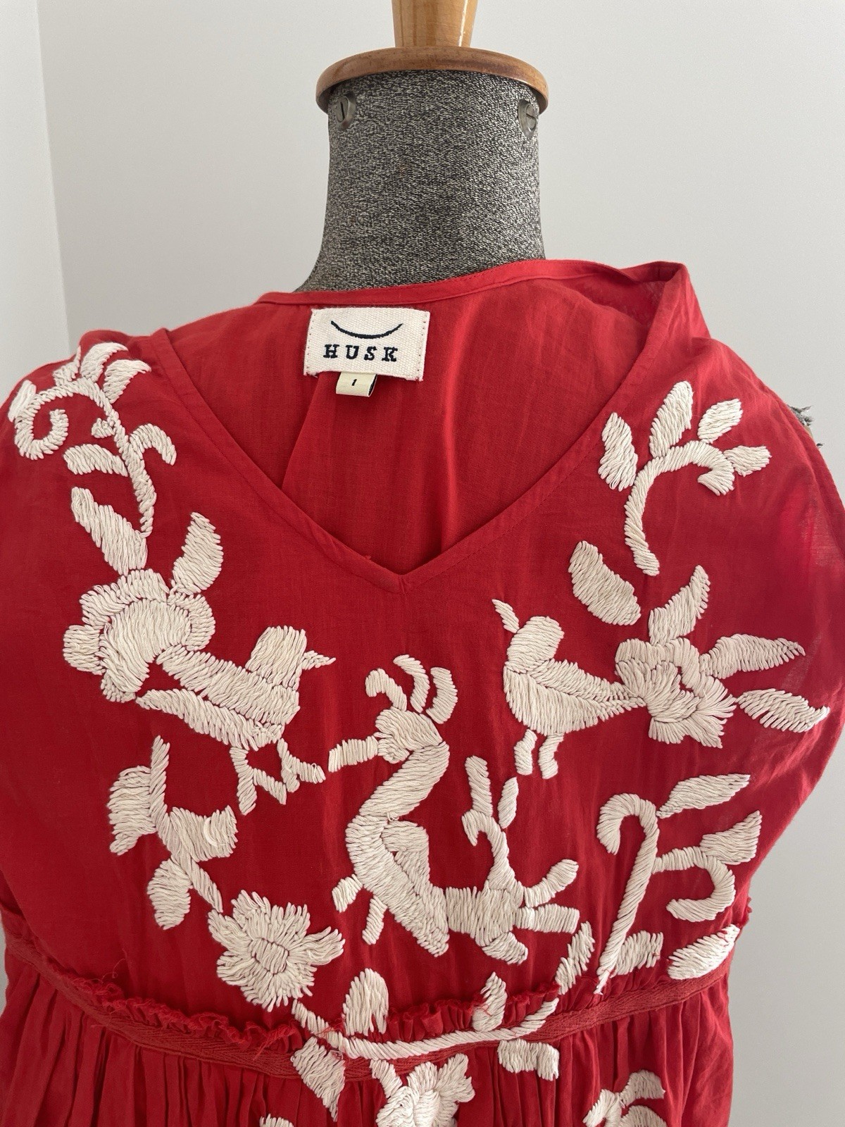 Husk Red Mexican Embroidered Boho Dress