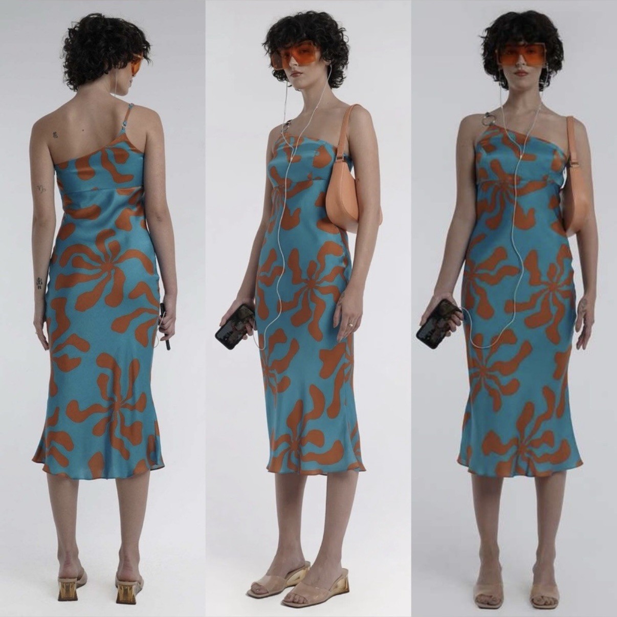 Arthur- Bias Ring Dress in Hawaii Blue Size 8 Asymmetrical Silk Midi