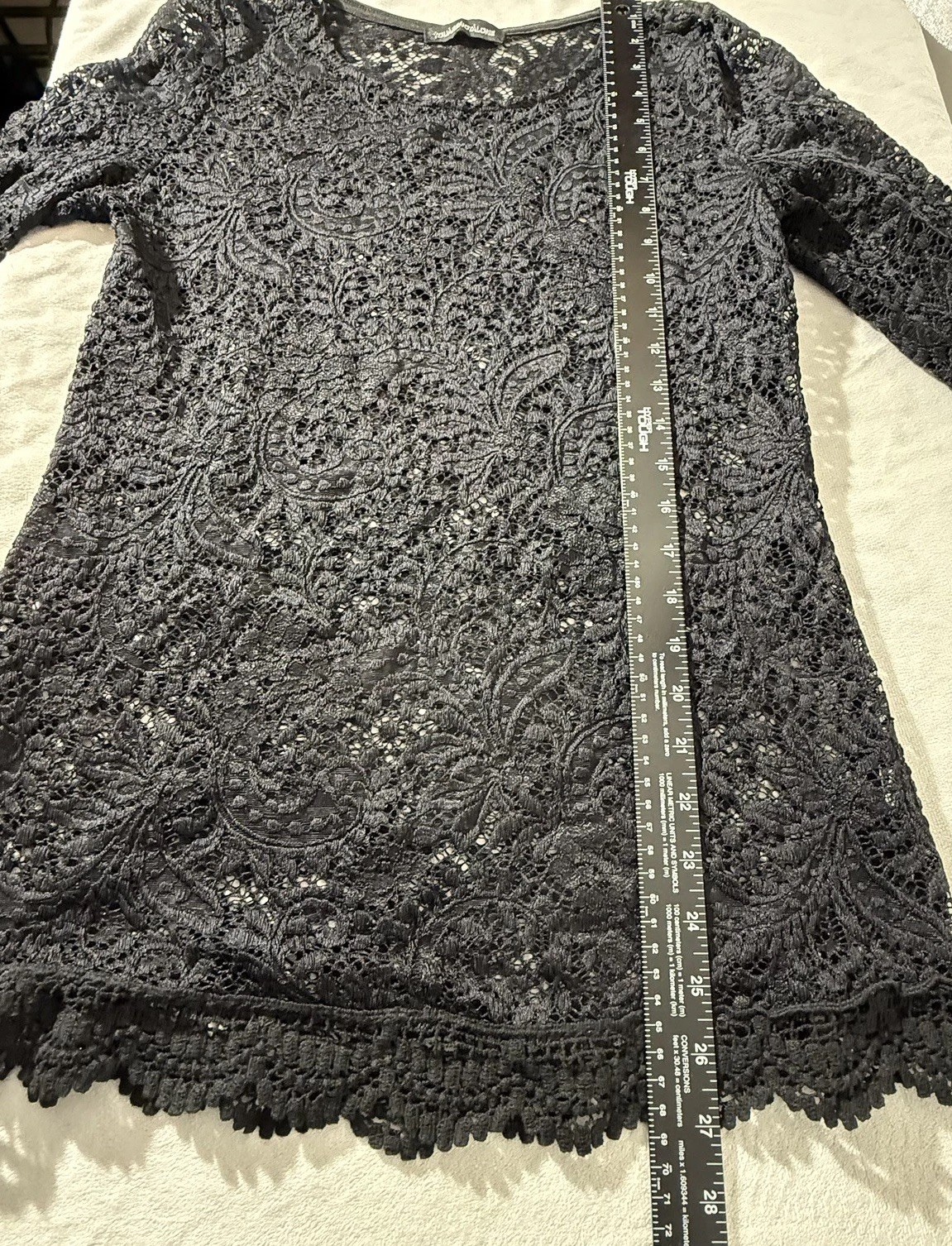 You Are Not Alone Black Lace Long Sleeve Sheer Dress, Coverup or Tunic Top Sz L
