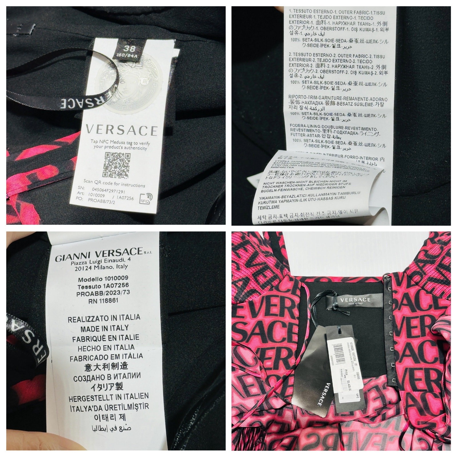 NWT Versace Runway Plisse Silk Dress IT 38 US 2 All Over Logo Red Black $5,425