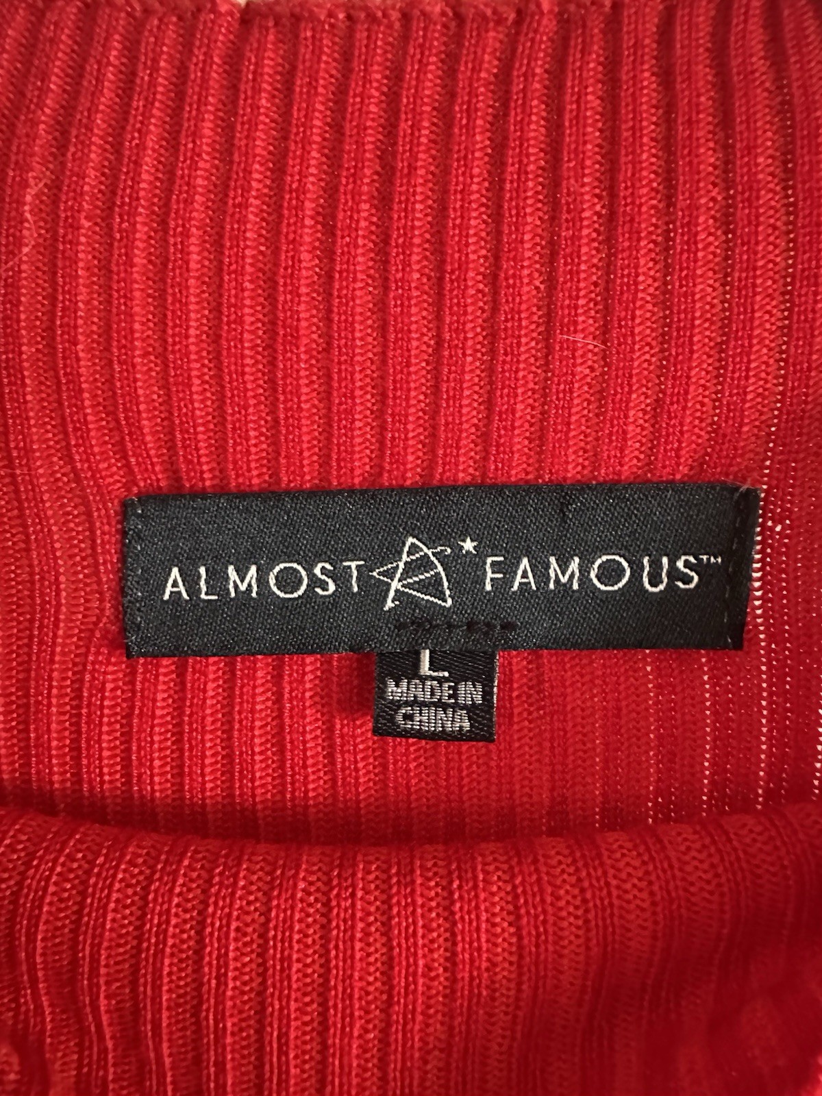 Almost Famous Size L Red Knit Sweater Dress Sheer Floral Sleeves