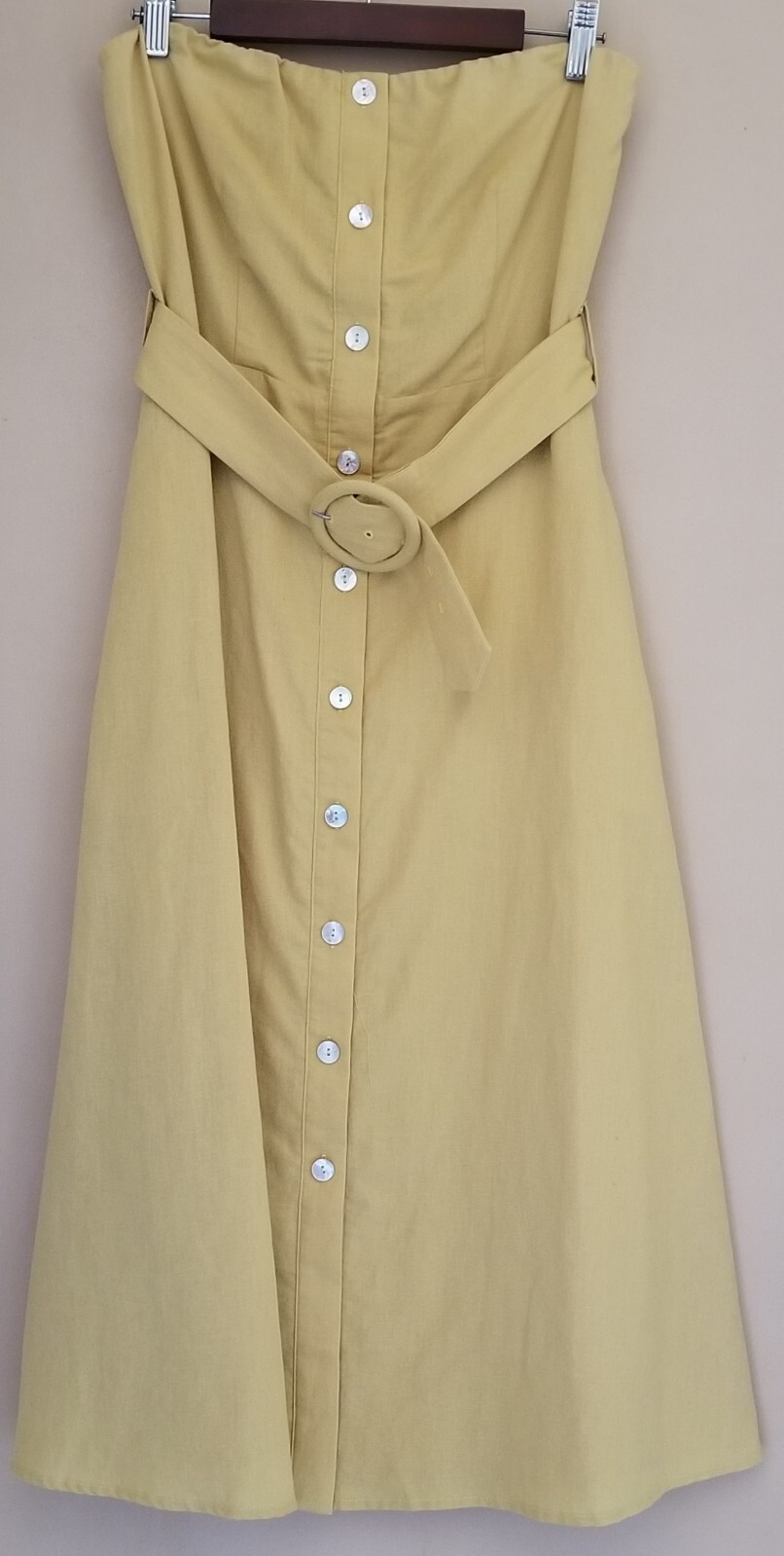 CAPULET Zip Back Closure Strapless Belted Side Pockets Midi Linen Blend Dress S