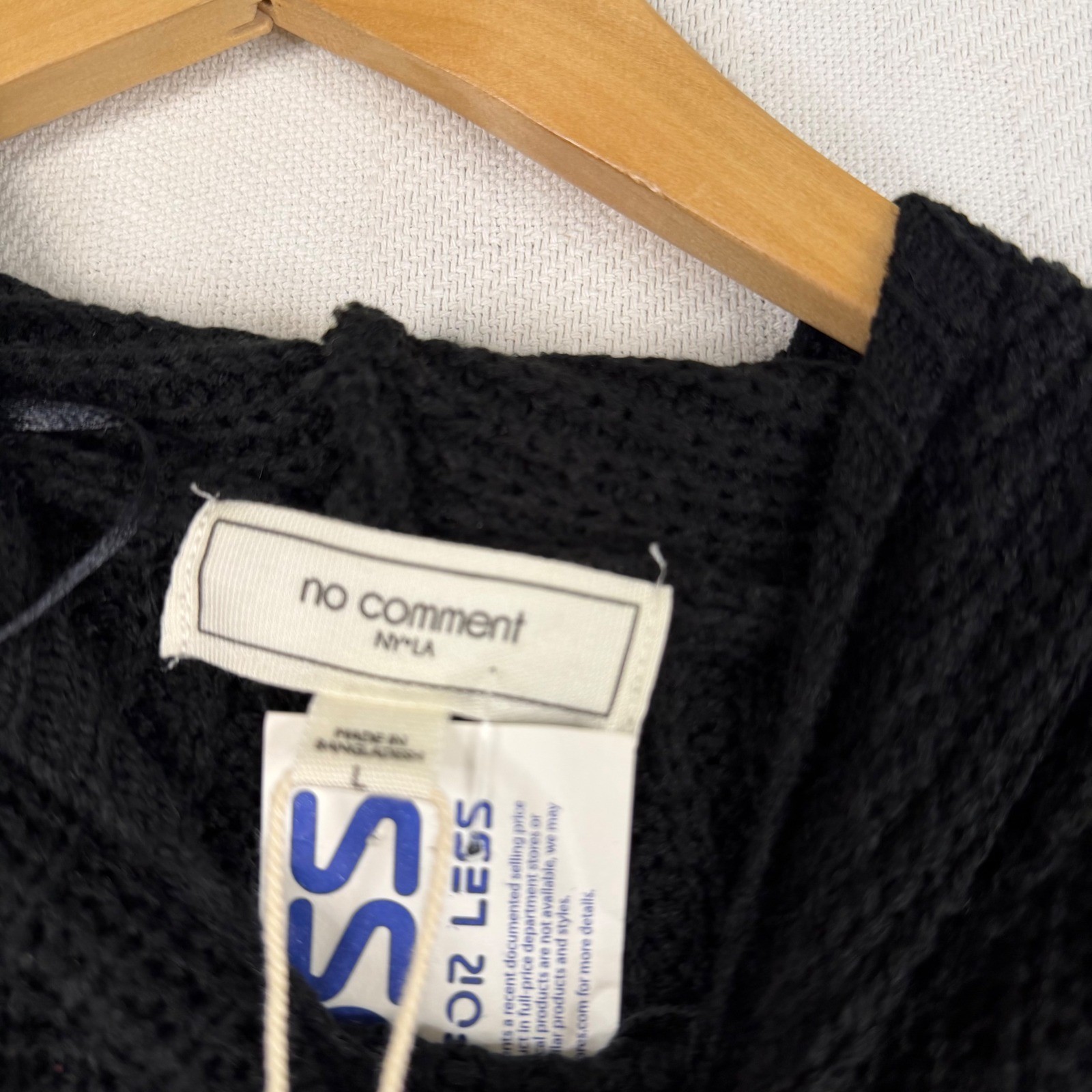 No Comment Black Waffle Knit Distressed Hooded Sweater Dress Large NEW