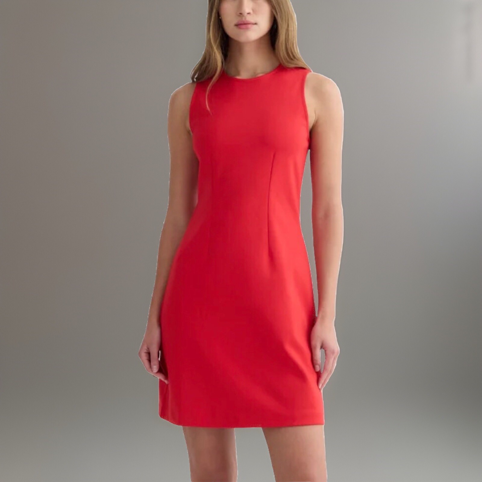 Metrostyle Dress 4P Red Linen Sheath Sleeveless Knee Mob Wife Office Siren 90s