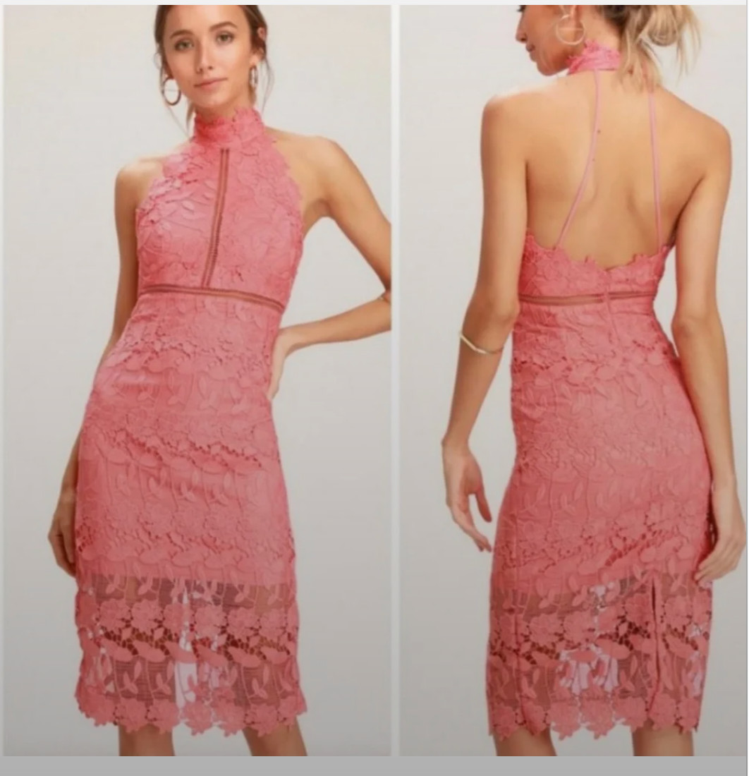 Bardot Revolve Hana Laced Midi Lined Dress Coral Sz 8 – Excellent Used