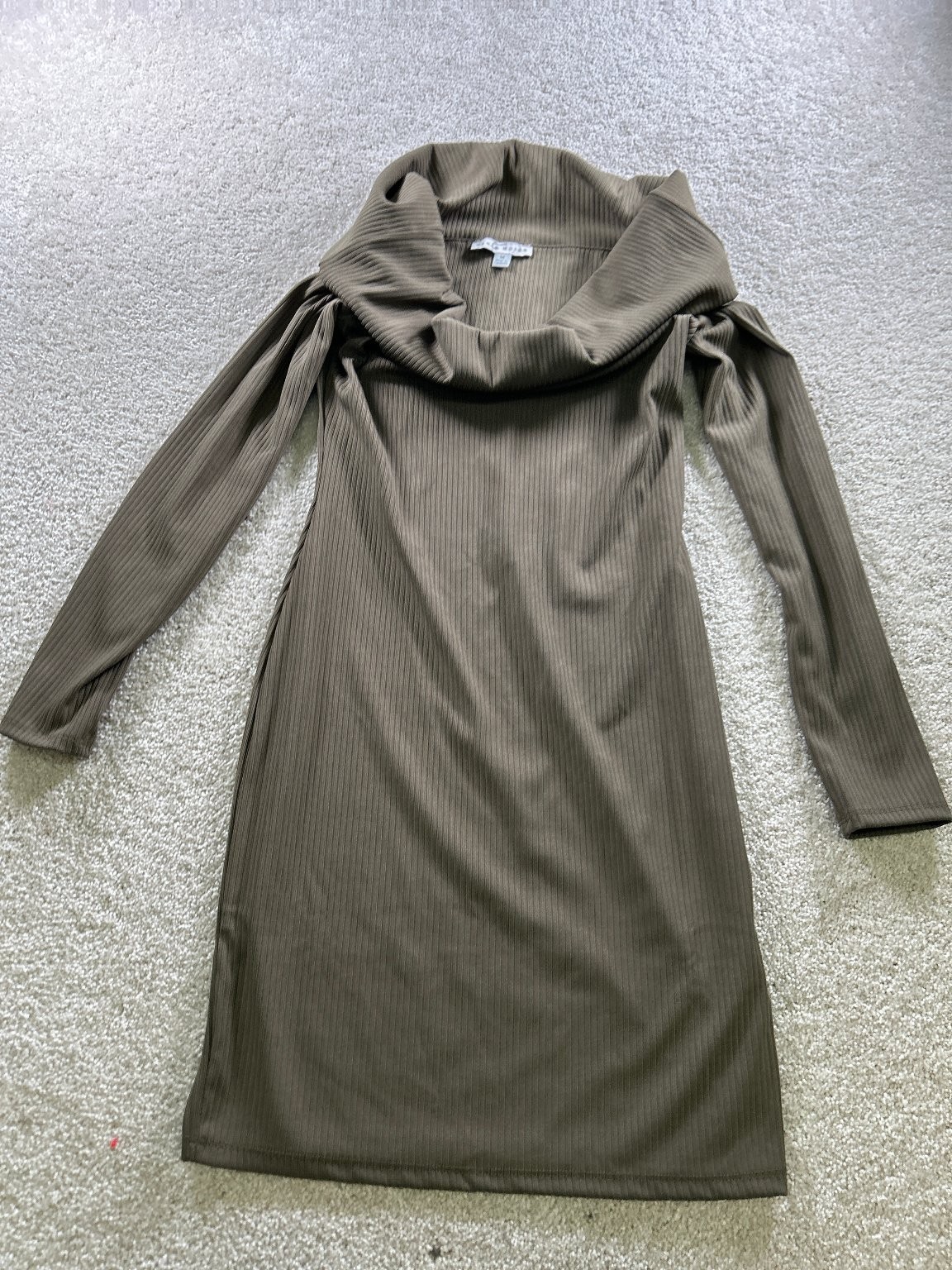 Haute Monde Women’s Brown Medium Ribbed Knit Cowl Neck Dress