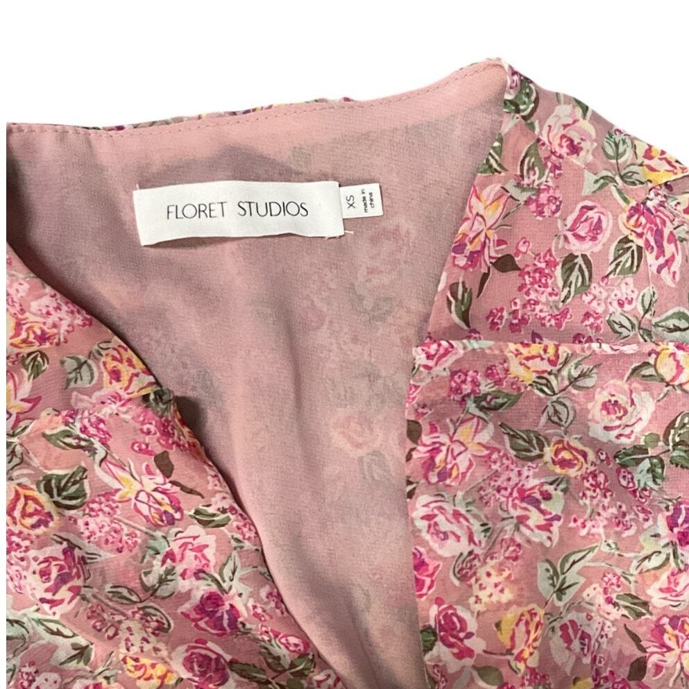 FLORET STUDIOS Ruffle Side Tie Wrap Midi Dress in Mauve Pink Size XS NWOT