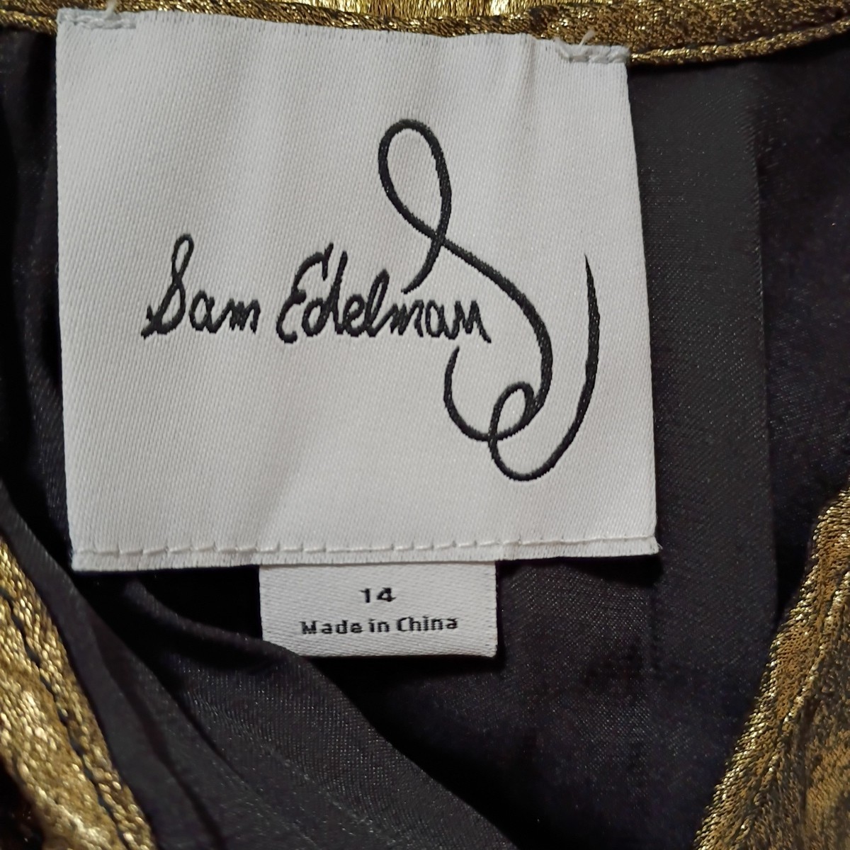 Sam Edelman Pleated Swing Dress Sz 14 Metallic Gold Lame Party Dance Event EUC