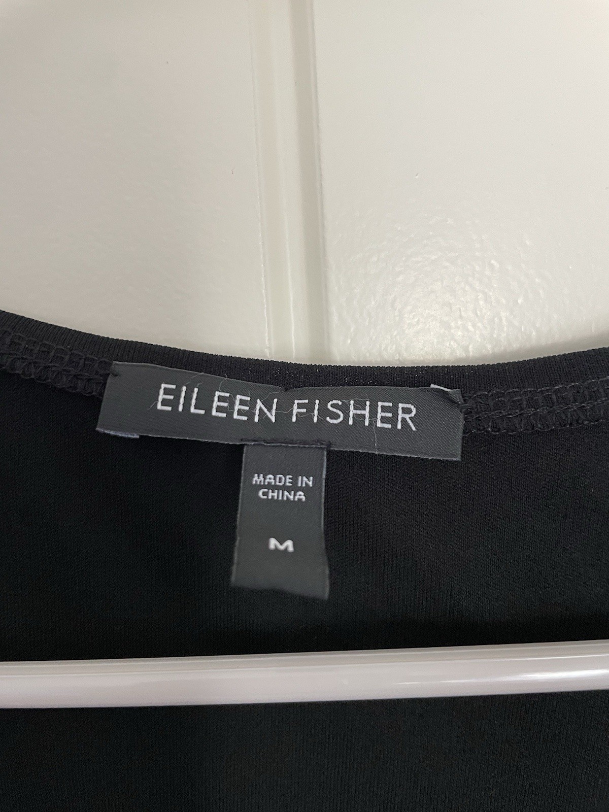 Eileen Fisher Black 100% Silk A-Line Dress Scoop Neck 3/4 Sleeve M
