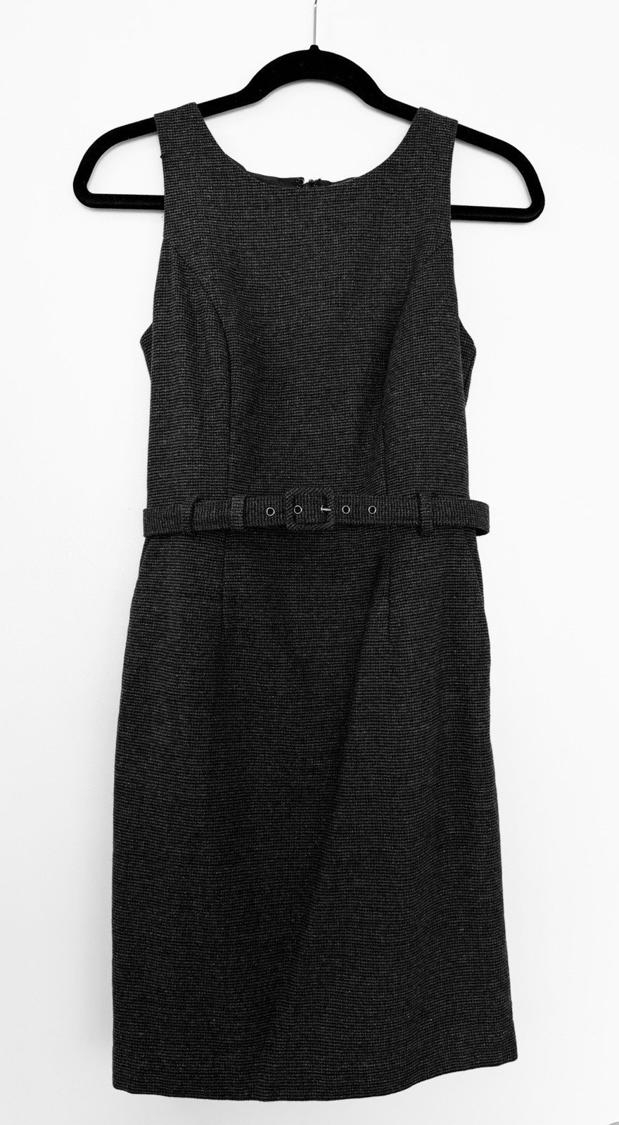 Banana Republic Wool Blend Tweed Grey Shift Dress Lined With Belt Size 2