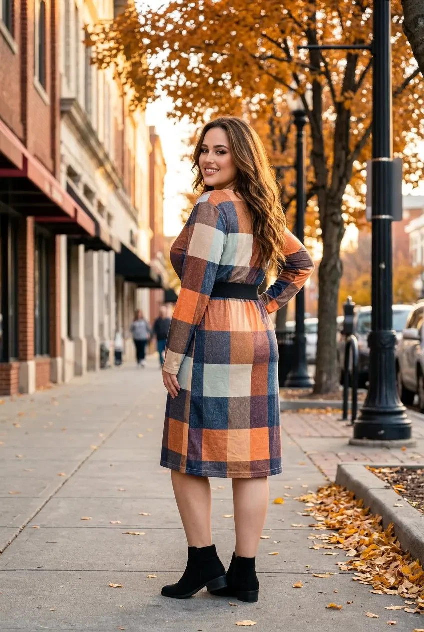 Multi-color Fall Winter Long Sleeve Sweater Dress