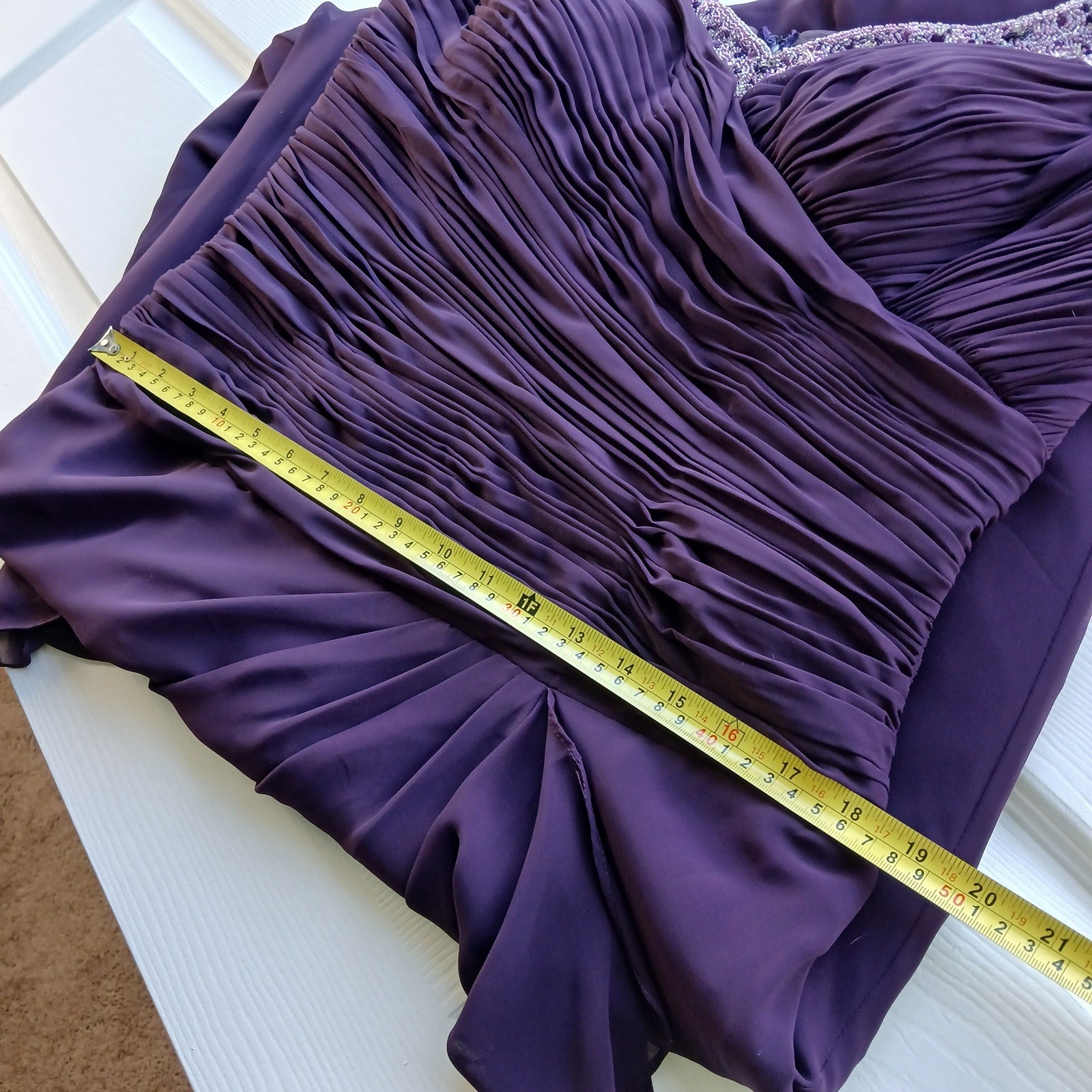La Perle Aubergine Beaded Sweetheart Maxi Gown 16 slight train leg slit formal