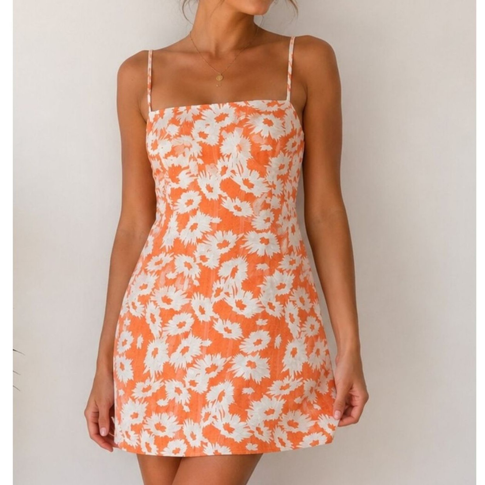 Olivaceous Orange Floral Open Back Tie Mini Dress Size Large Summer Vacation