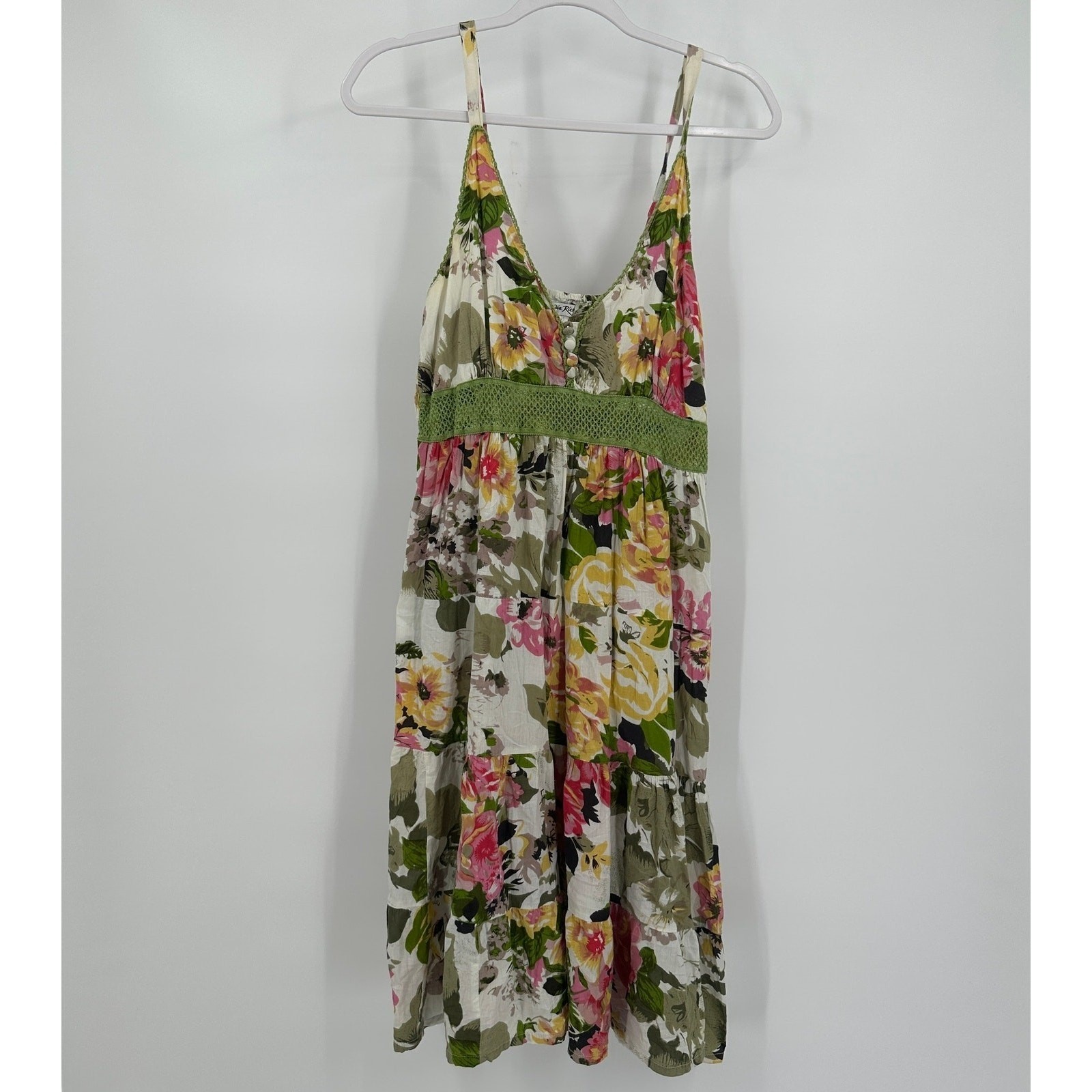 Womens Boho Floral Sundress Size L Botanical Garden Party Romantic Shabby Chic