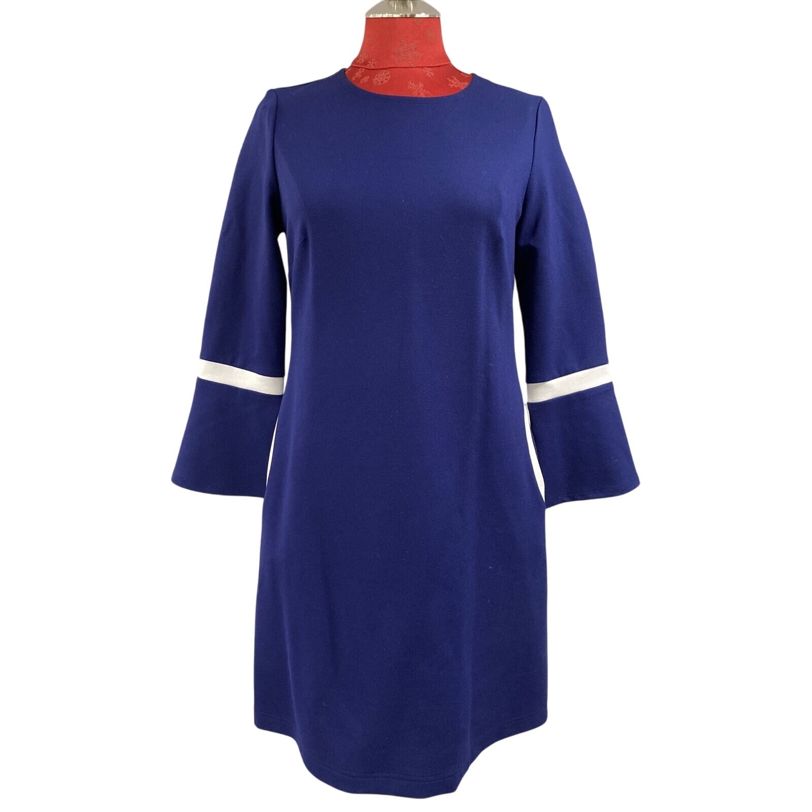 Anne Klein navy blue & white dress with pockets classic boss lady career size S