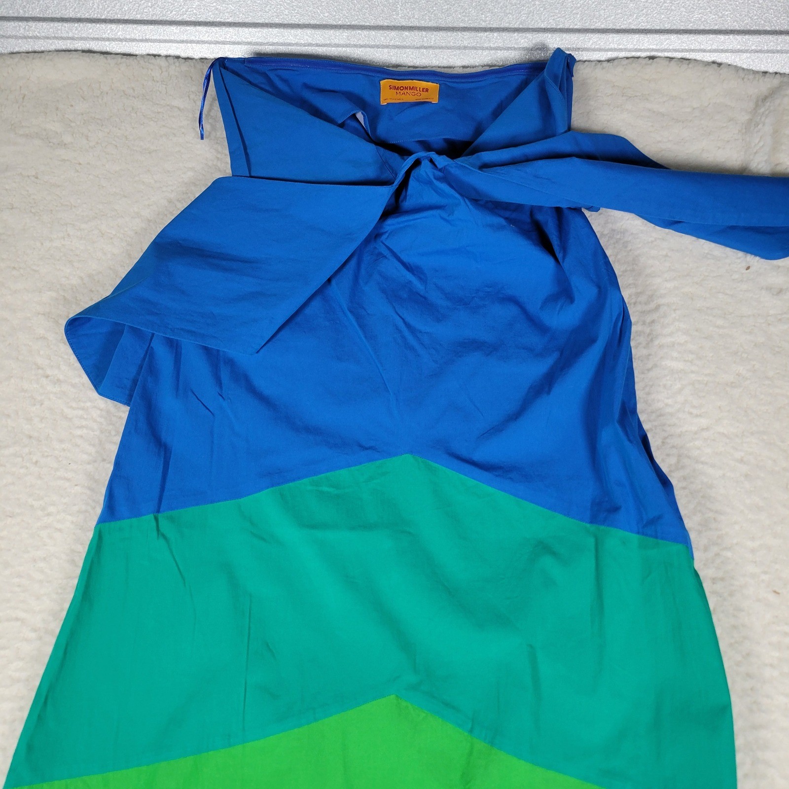 Simon Miller Mango Dress Womens S Blue Green Colorblock Strapless Wrap Midi Knot