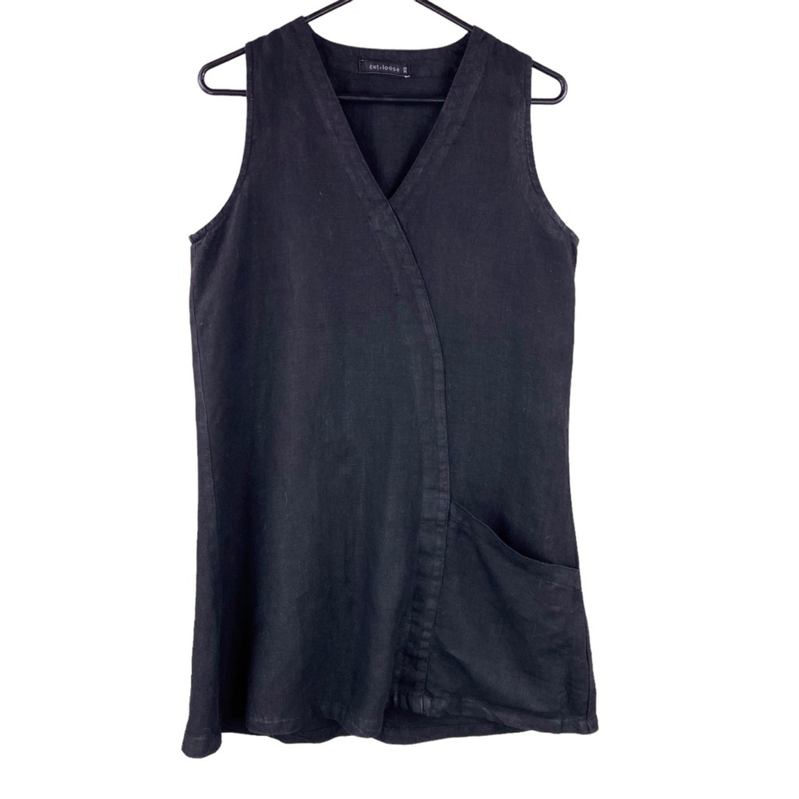 Cut Loose 100% Linen Sleeveless Shift Dress Tunic Size XS Black Lagenlook