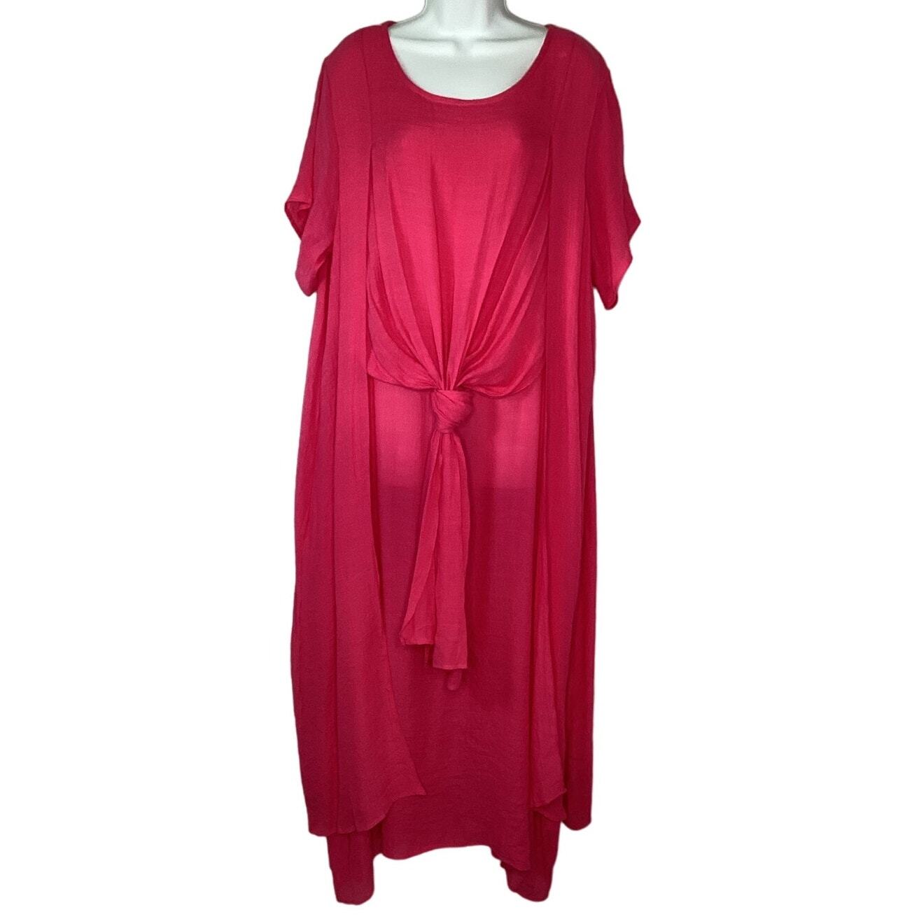 NWOT India Boutique Tie Front Layered Maxi Dress Pink One Size Lagenlook