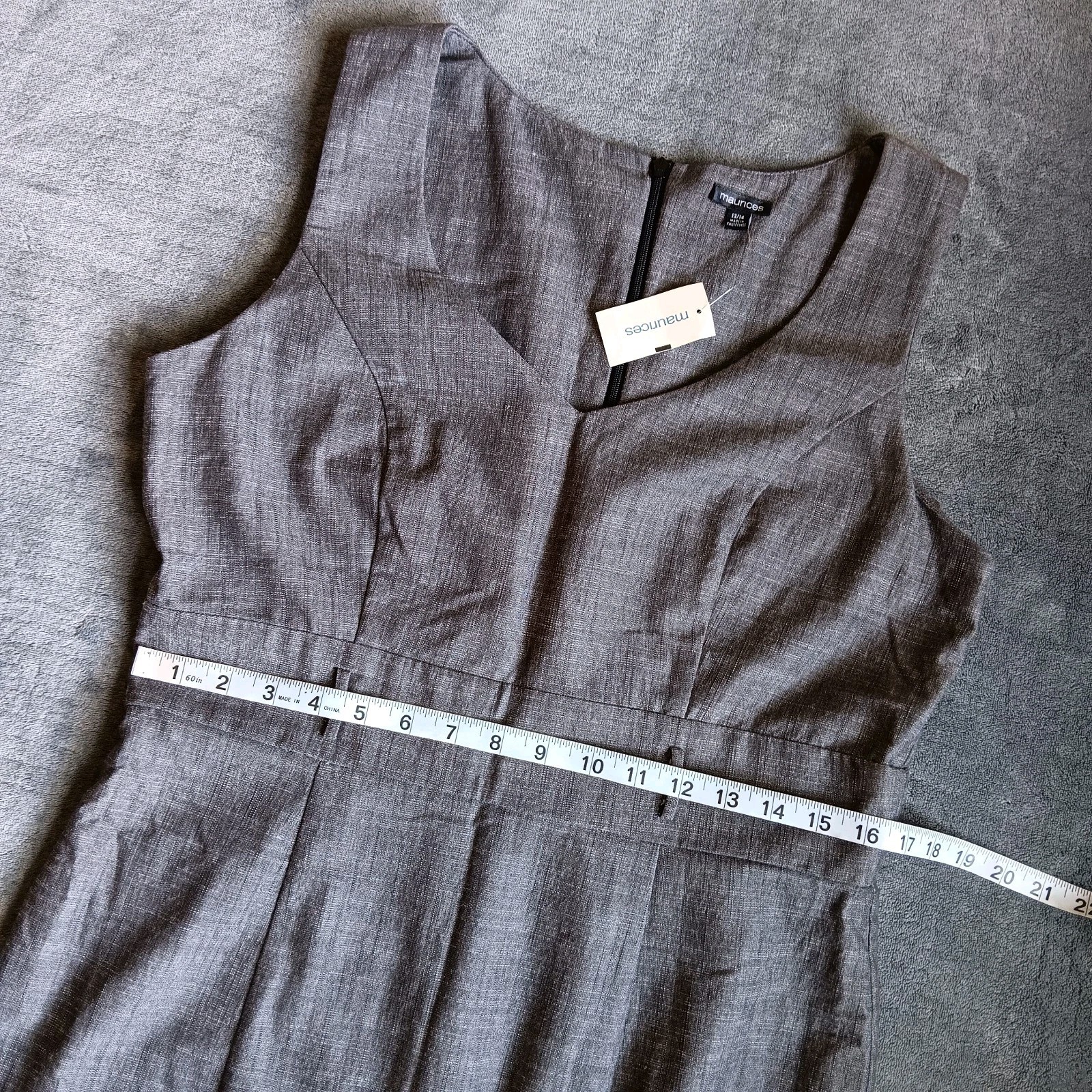 Simple Gray Sleeveless V-Neck Chambray Dress, Maurices Sz 14, Academia, Office