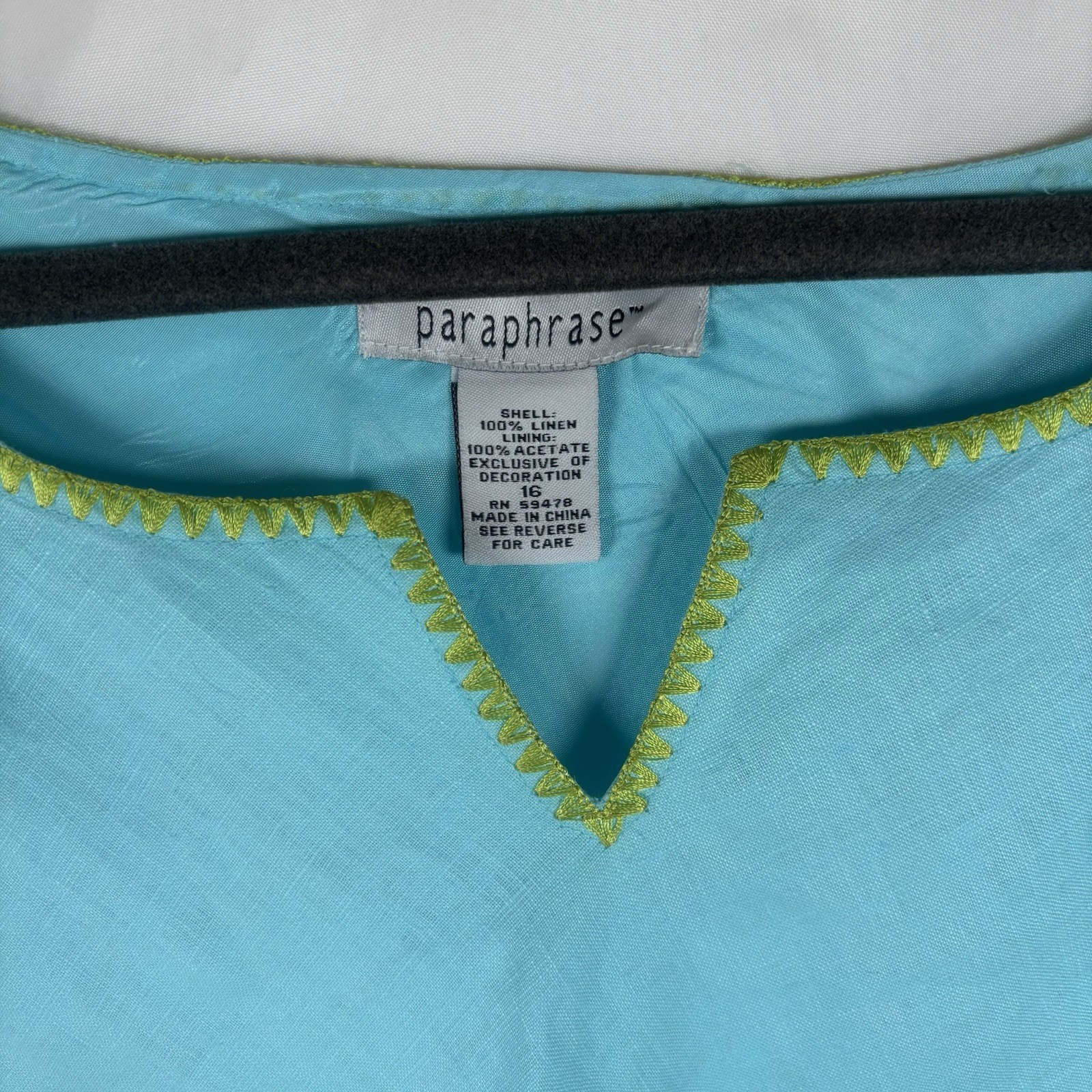 Paraphrase Womens 16 Teal Cap Sleeve Linen Shift Sheath Lined Dress EUC
