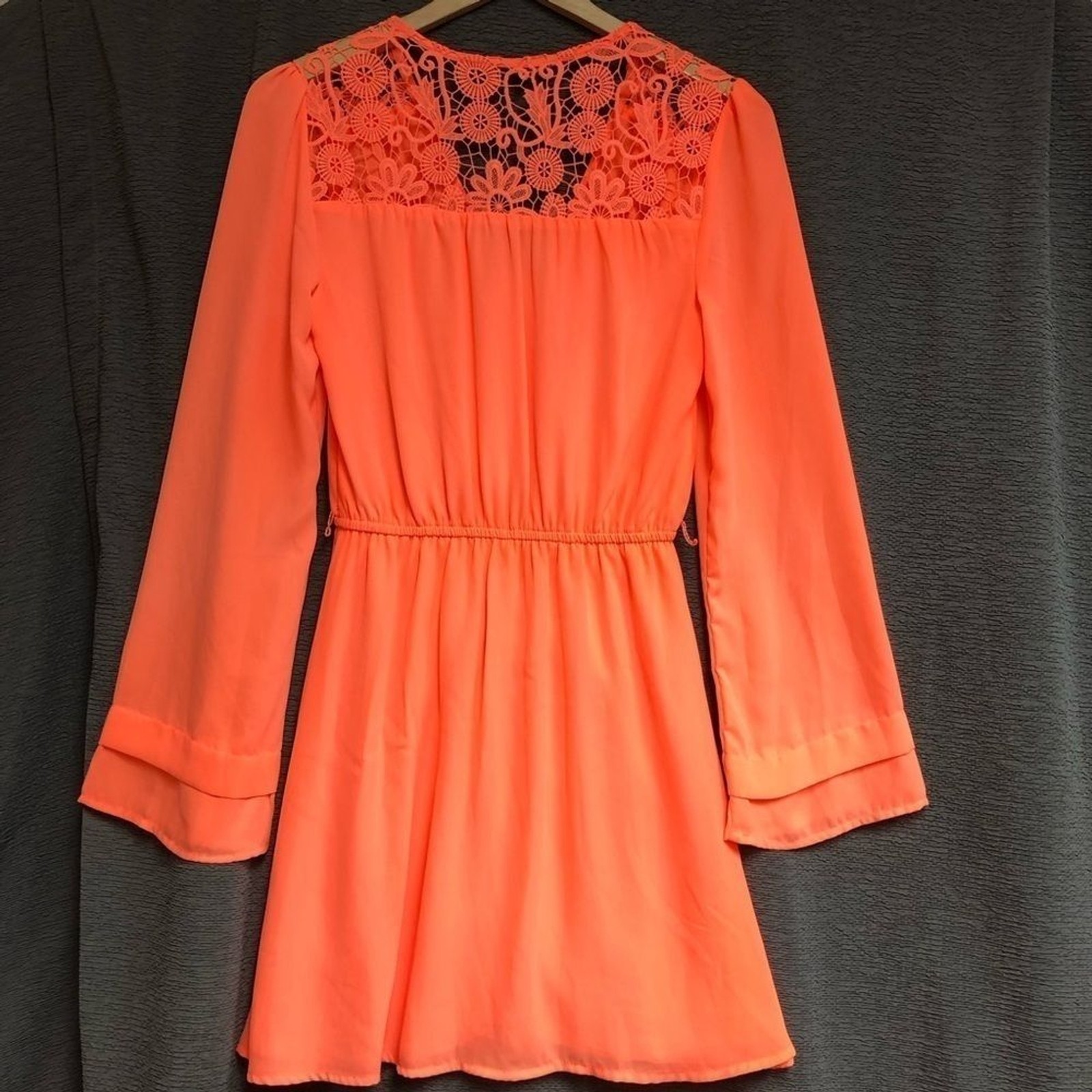 GB small tangerine, orange chiffon cross bodice elastic waist, flare sleeves