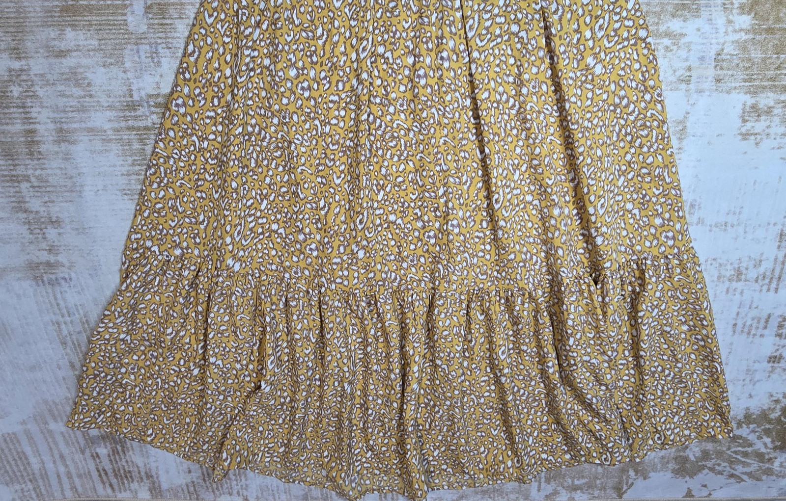 PRETTYGARDEN Dress Womens Small Yellow Leopard Smocked Puff Sleeve Maxi Boho NWT