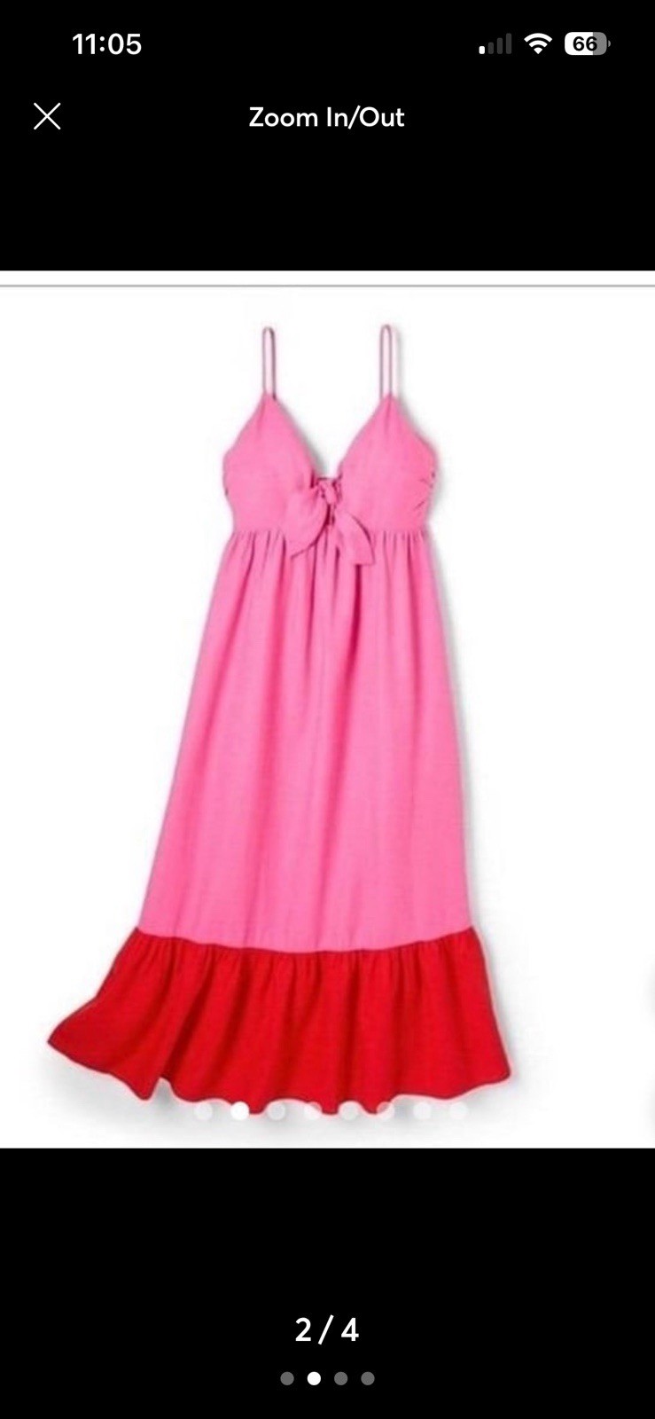 Pink Red Colorblock V-Neck Spaghetti Strap Sleeveless Tie Front Maxi Dress 1X