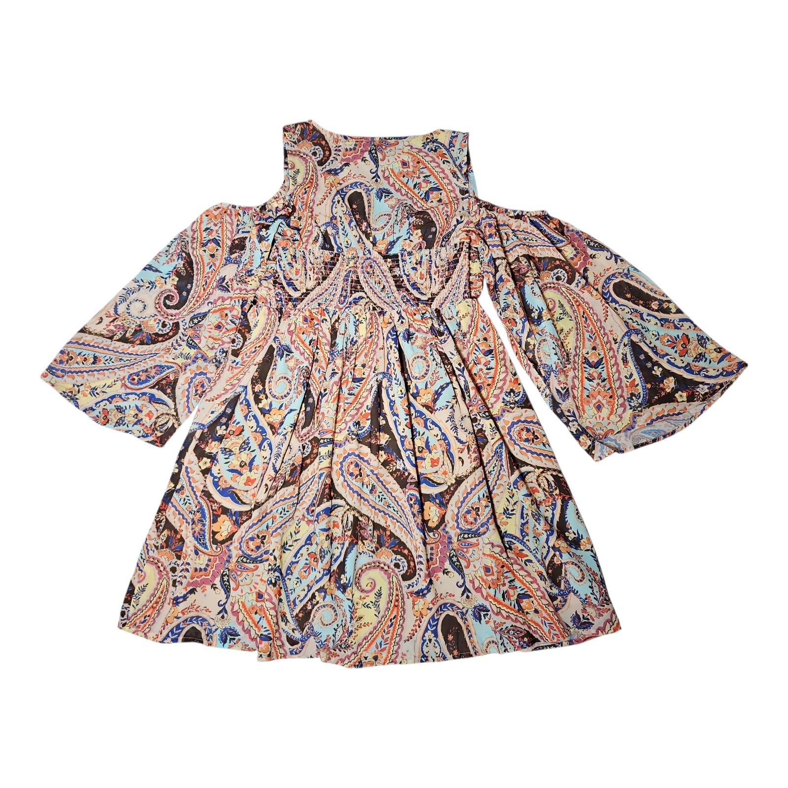Boston Proper Paisley Cold Shoulder Boho Mini Dress Women’s Size Small