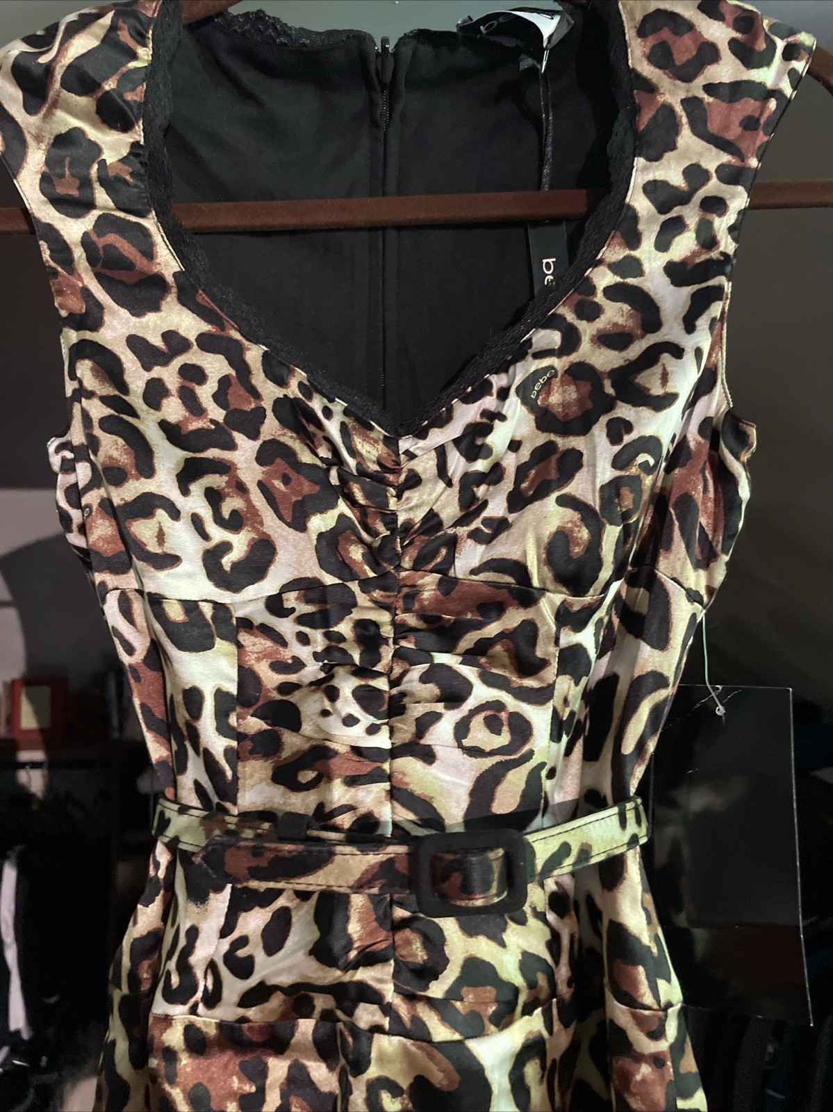BEBE Black & Leopard Reversible Silk Dress XS NWT